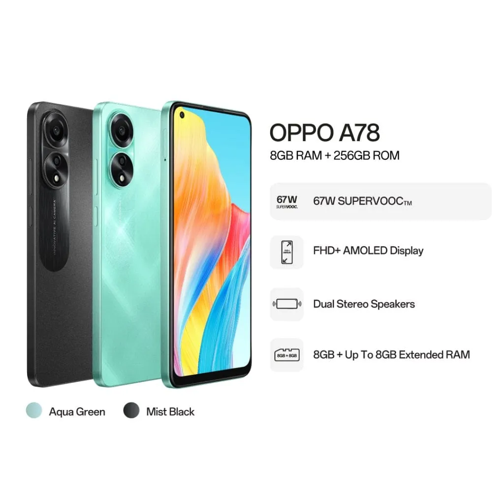 Oppo A78 Smartphone, 8GB 256GB