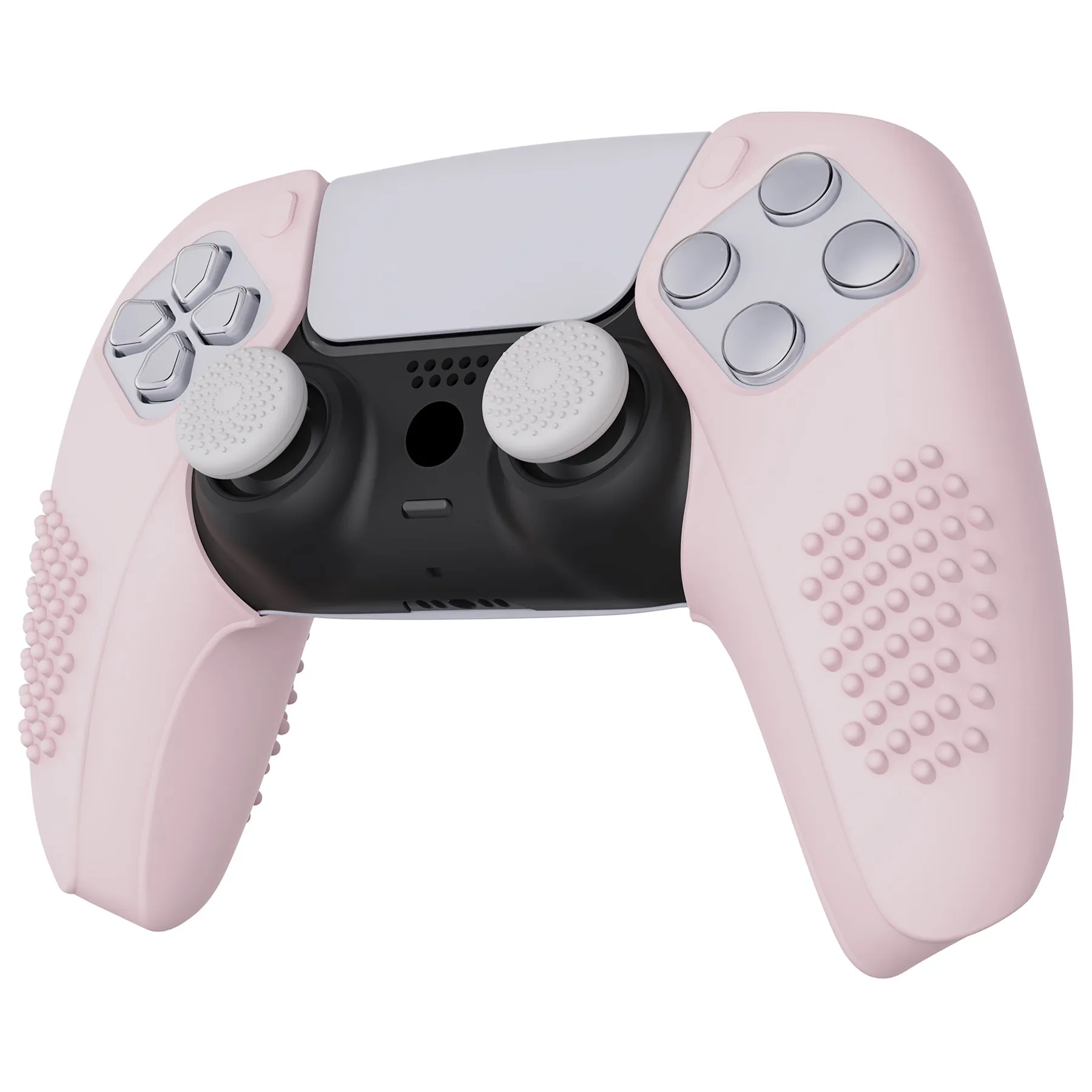 PlayVital 3D Studded Edition Cherry Blossoms Pink Ergonomic Soft Controller Silicone Case Grips for PS5, Rubber Protector Skins with 6 White Thumbstick Caps for PS5 Controller – Compatible with Charging Station - TDPF017