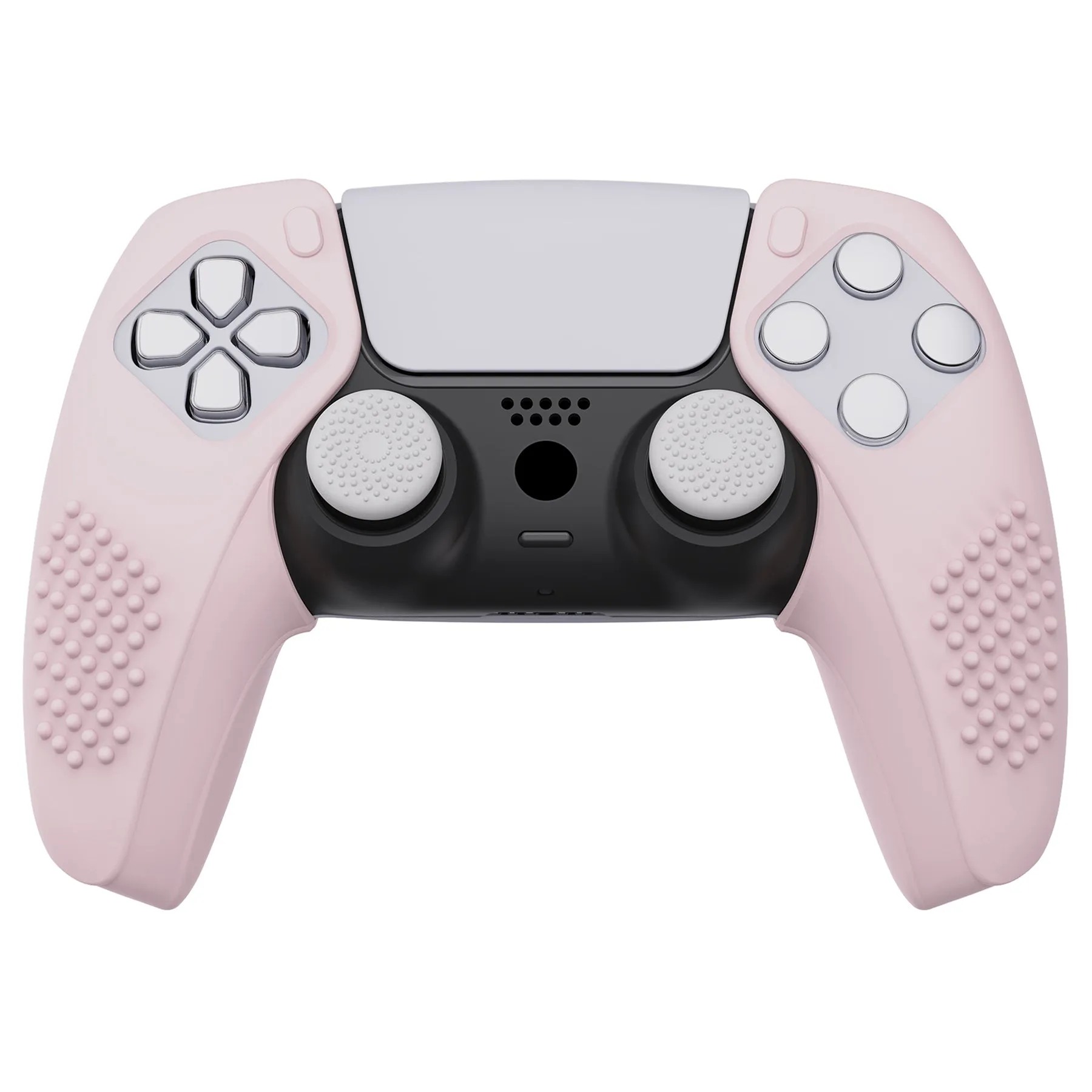 PlayVital 3D Studded Edition Cherry Blossoms Pink Ergonomic Soft Controller Silicone Case Grips for PS5, Rubber Protector Skins with 6 White Thumbstick Caps for PS5 Controller – Compatible with Charging Station - TDPF017