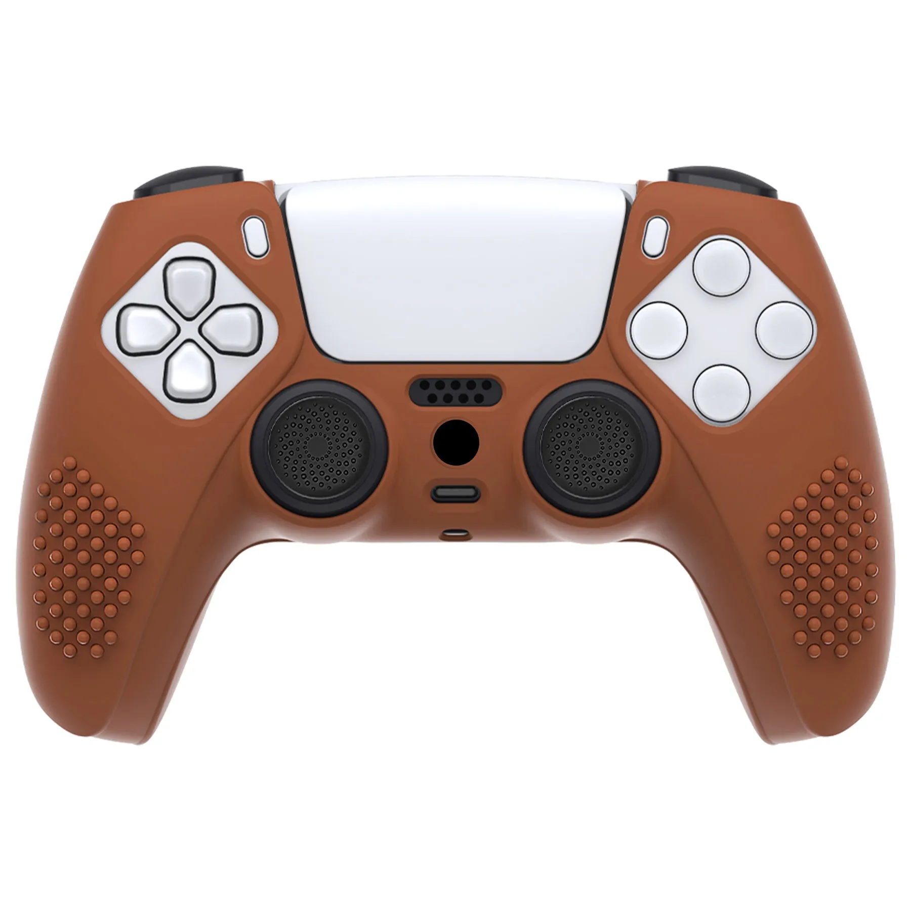 PlayVital 3D Studded Signal Brown Ergonomic Soft Controller Silicone Case Grips for PS5, Rubber Protector Skins with 6 Black Thumbstick Caps for PS5 Controller - TDPF032