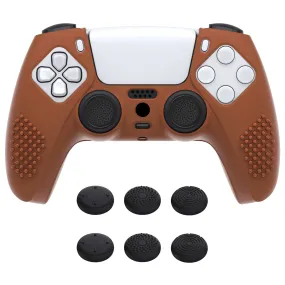 PlayVital 3D Studded Signal Brown Ergonomic Soft Controller Silicone Case Grips for PS5, Rubber Protector Skins with 6 Black Thumbstick Caps for PS5 Controller - TDPF032