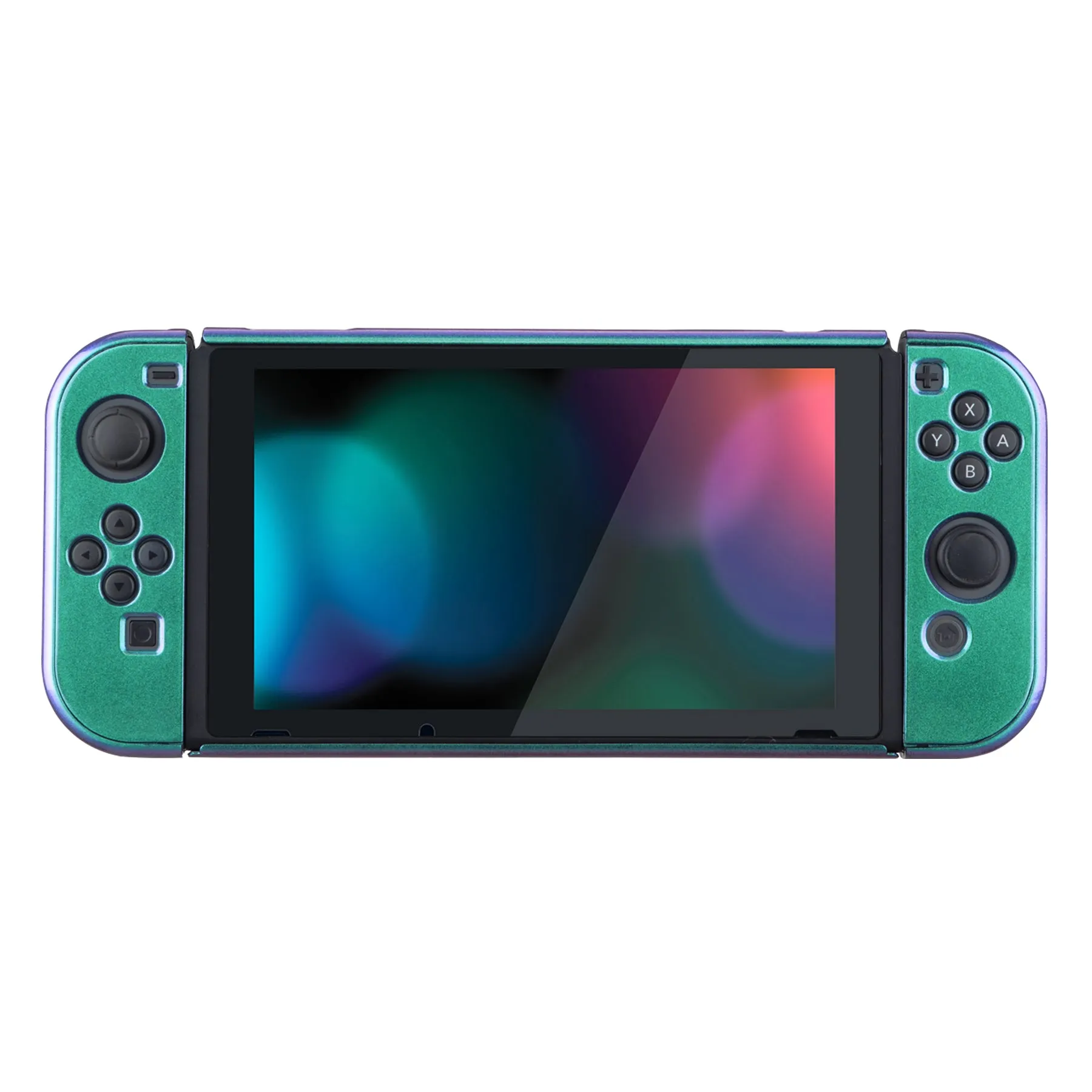 PlayVital Chameleon Green Purple Glossy Back Cover for NS Switch Console, NS Joycon Handheld Controller Separable Protector Hard Shell, Customized Dockable Protective Case for NS Switch - NTP304