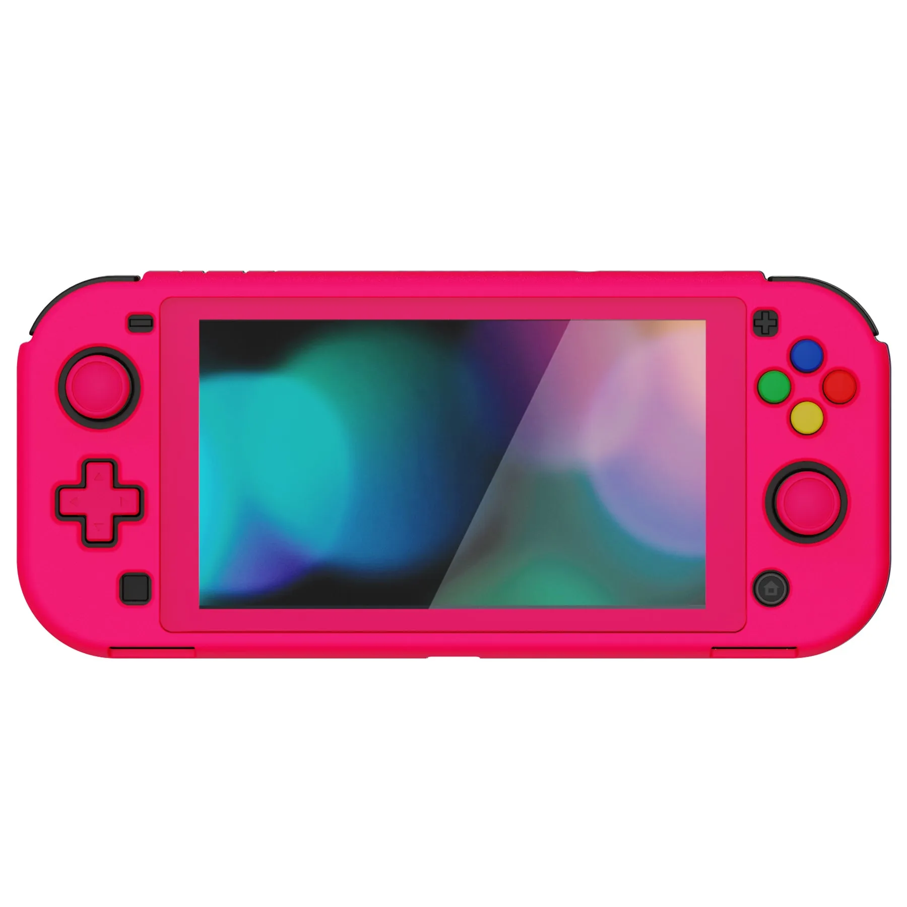 PlayVital Customized Protective Grip Case for NS Switch Lite, Bright Pink Hard Cover Protector for NS Switch Lite - 1 x Black Border Tempered Glass Screen Protector Included - YYNLP008