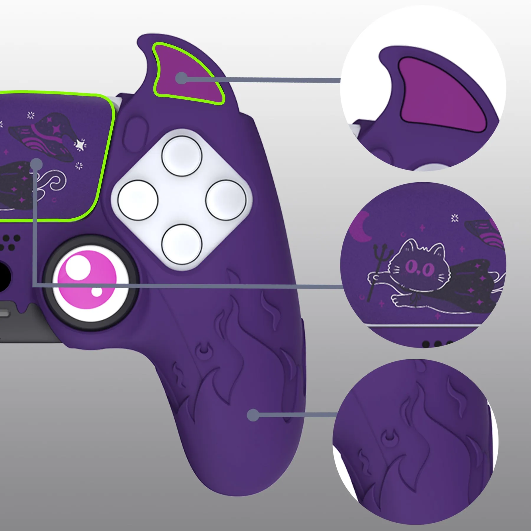 PlayVital Cute Demon Controller Silicone Case Compatible With PS5 Controller - Purple - DEPFP002