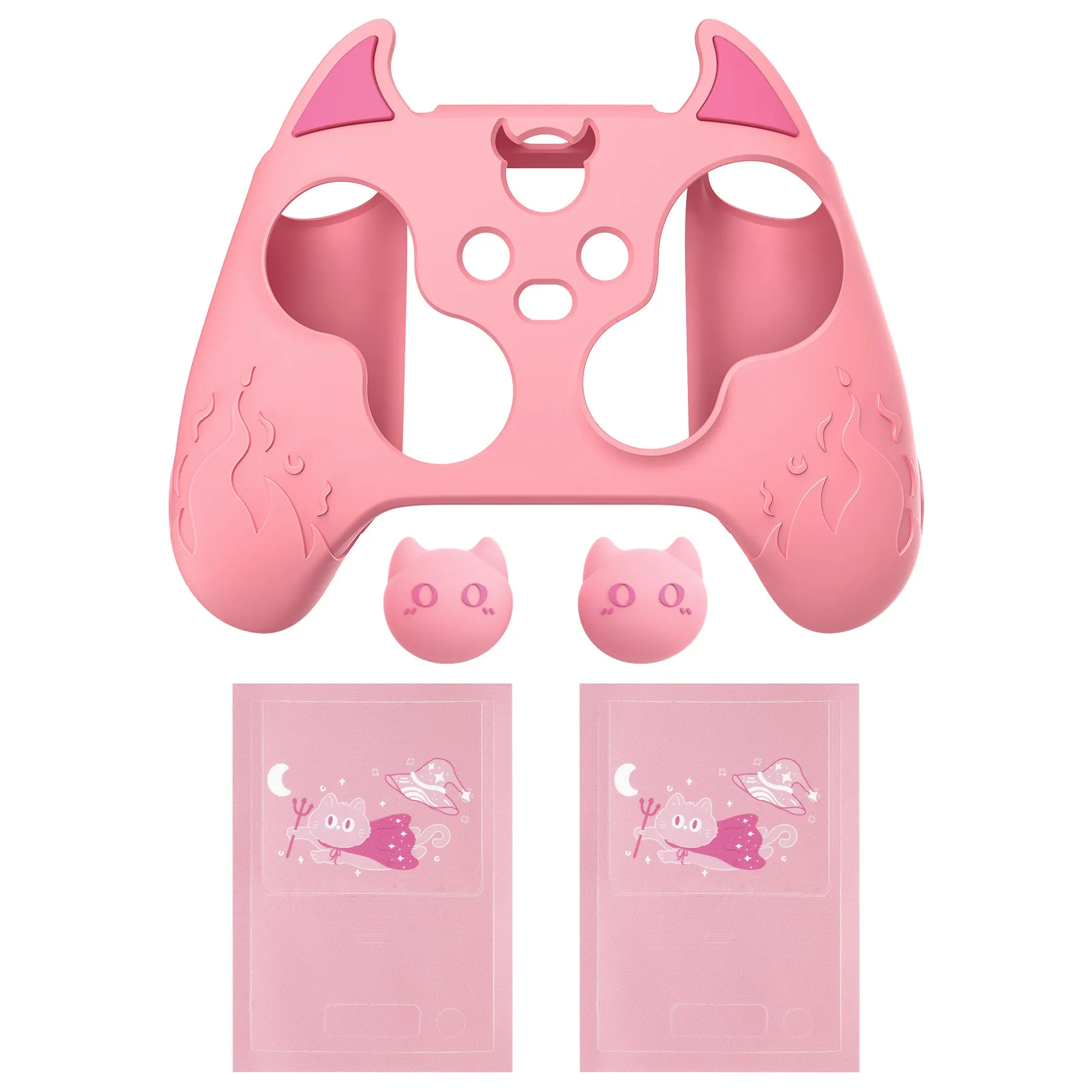 PlayVital Cute Demon Silicone Cover with Thumb Grip Caps for Xbox Series X/S Controller & Xbox Core Wireless Controller - Pink - PUKX3P005