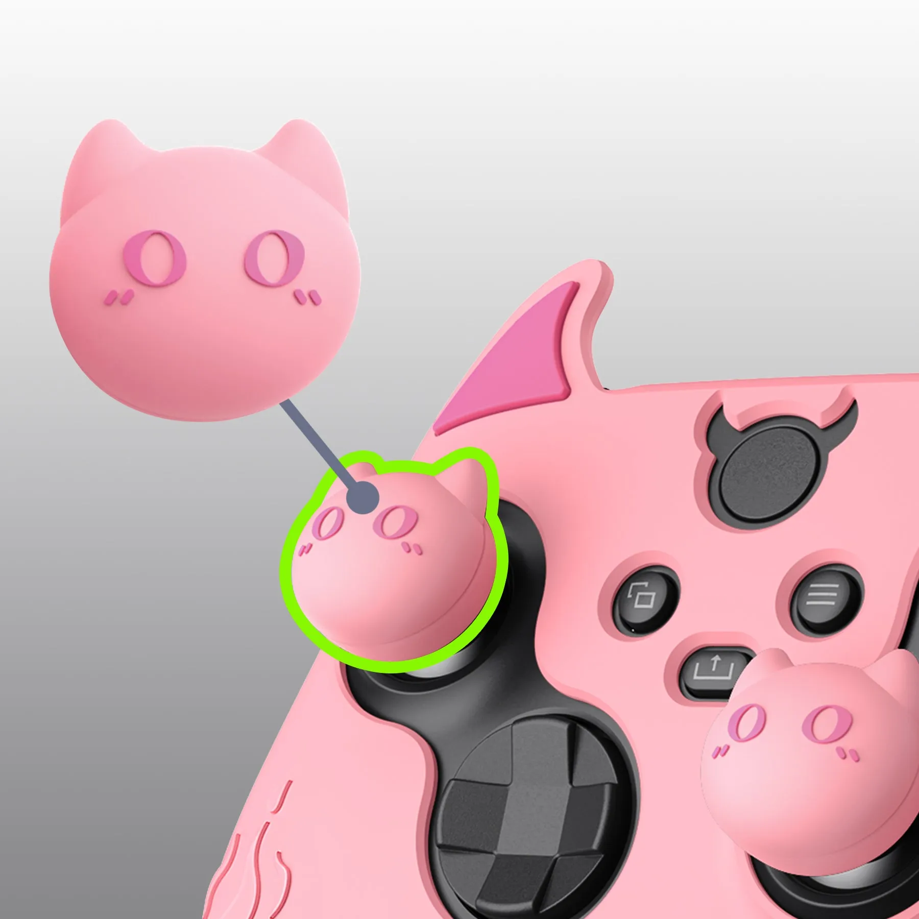 PlayVital Cute Demon Silicone Cover with Thumb Grip Caps for Xbox Series X/S Controller & Xbox Core Wireless Controller - Pink - PUKX3P005