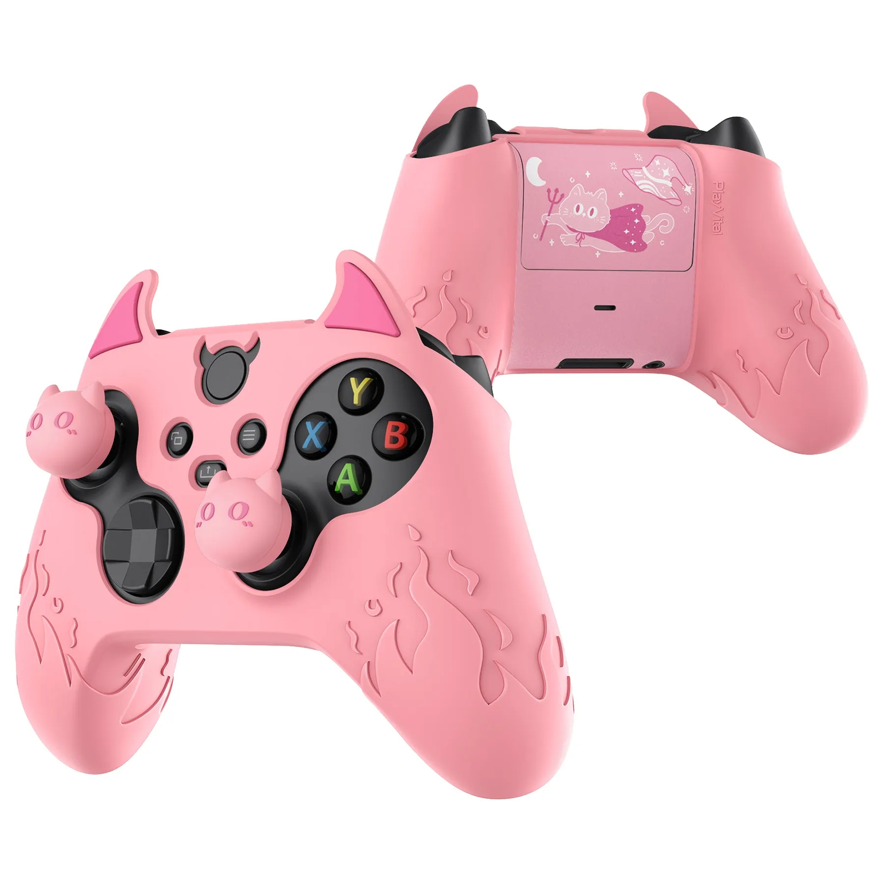 PlayVital Cute Demon Silicone Cover with Thumb Grip Caps for Xbox Series X/S Controller & Xbox Core Wireless Controller - Pink - PUKX3P005