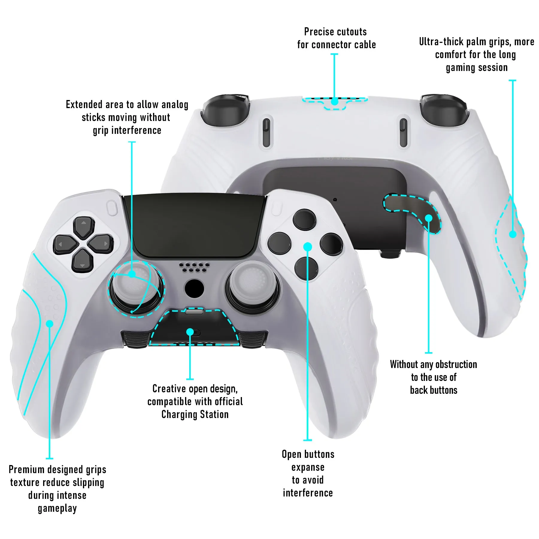 PlayVital Guardian Edition Anti-Slip Ergonomic Silicone Cover Case for ps5 Edge Controller, Soft Rubber Protector Skin for ps5 Edge Wireless Controller with Thumb Grip Caps - Clear White - EHPFP003