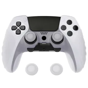 PlayVital Guardian Edition Anti-Slip Ergonomic Silicone Cover Case for ps5 Edge Controller, Soft Rubber Protector Skin for ps5 Edge Wireless Controller with Thumb Grip Caps - Clear White - EHPFP003