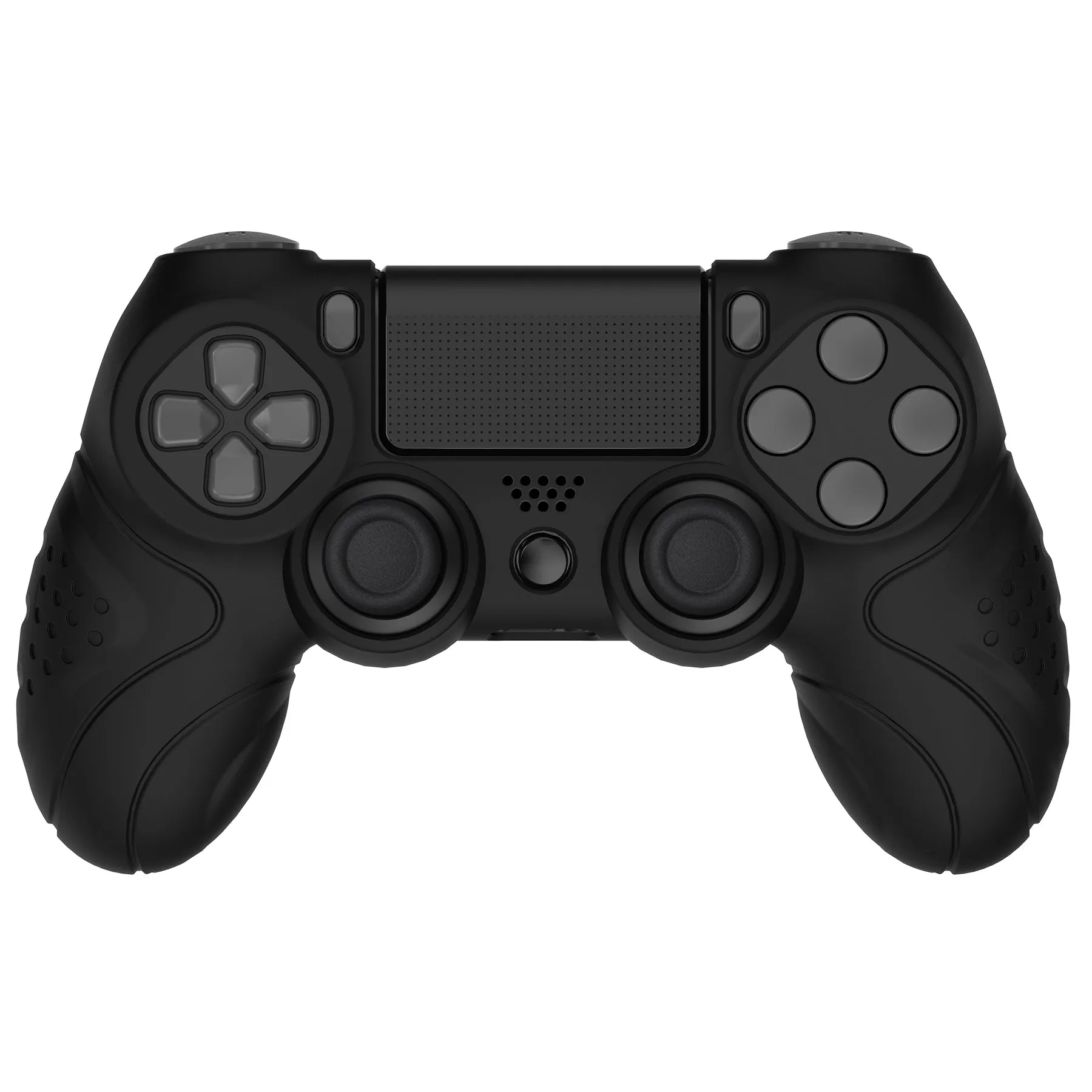 PlayVital Guardian Edition Black Ergonomic Soft Anti-Slip Controller Silicone Case Cover for PS4, Rubber Protector Skins with Black Joystick Caps for PS4 Slim PS4 Pro Controller - P4CC0059