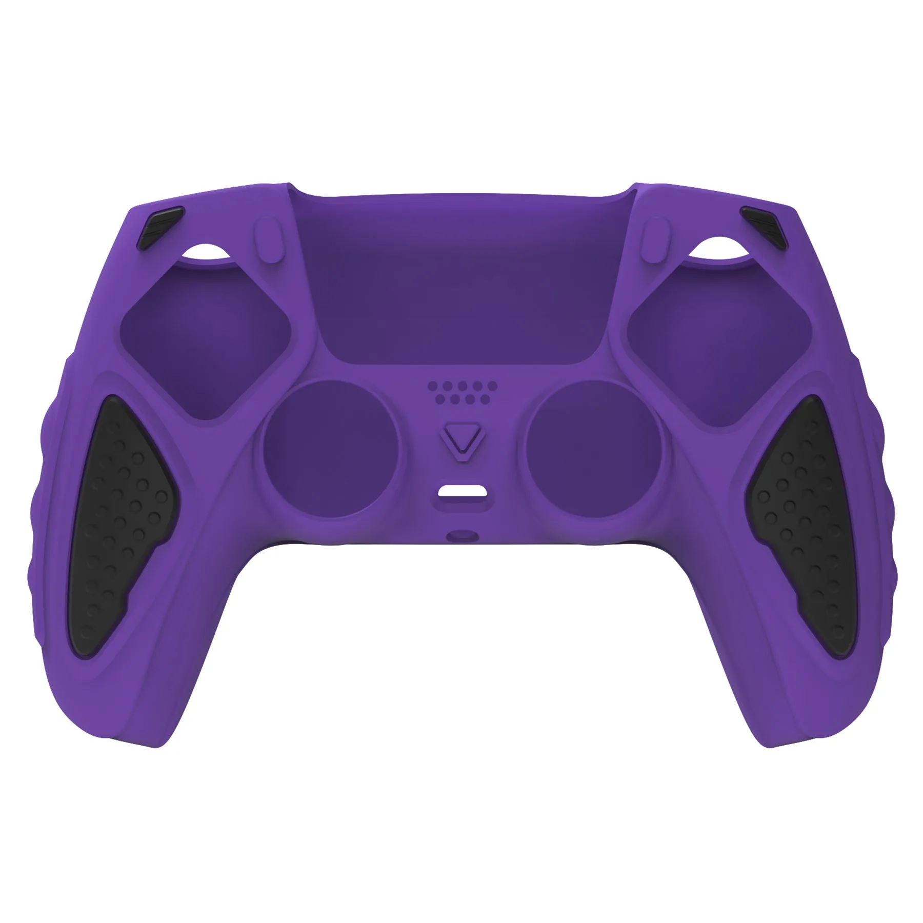 PlayVital Knight Edition Passion Purple & Black Two Tone Anti-Slip Silicone Cover Skin for Playstation 5 Controller, Soft Rubber Case for PS5 Controller with Thumb Grip Caps - QSPF006