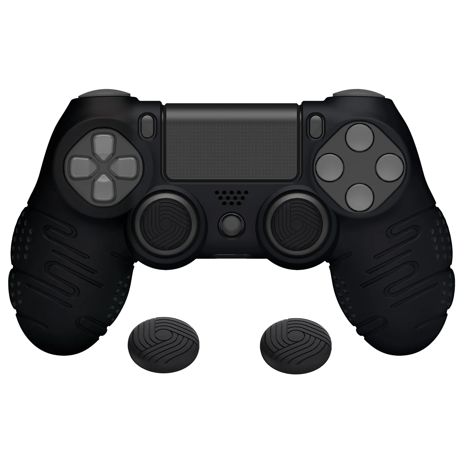 PlayVital Line & Dot Black Silicone Cover Skin for ps4 Controller, Anti-Slip Soft Protector Case Cover with Thumb Grip Caps for ps4 for ps4 Slim for ps4 Pro Controller - CLRP4P001