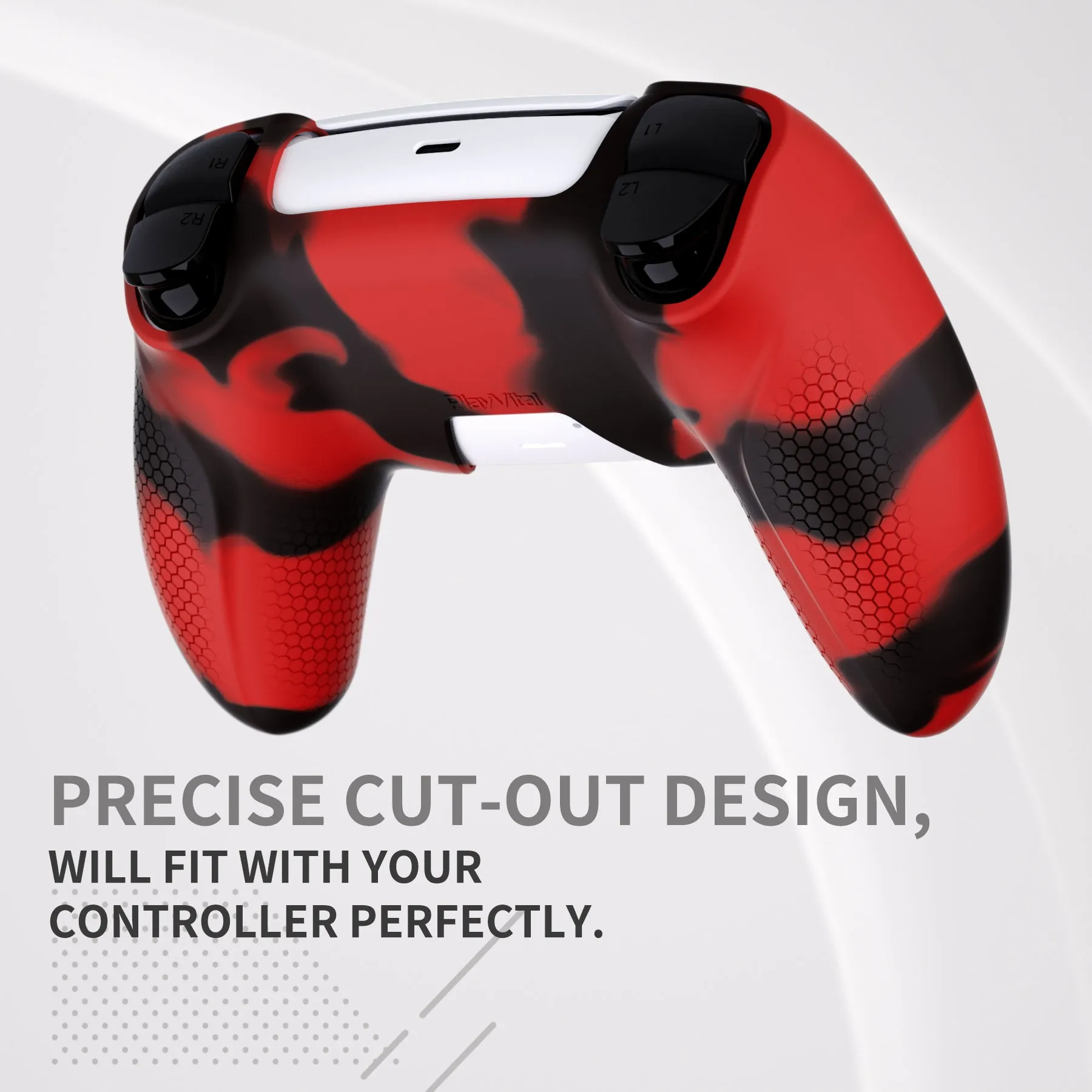 PlayVital Ninja Edition Anti-Slip Silicone Cover Skin for ps5 Wireless Controller, Ergonomic Protector Soft Rubber Case for ps5 Controller Fits with Charging Station with Thumb Grip Caps - Red & Black - MQRPFP007