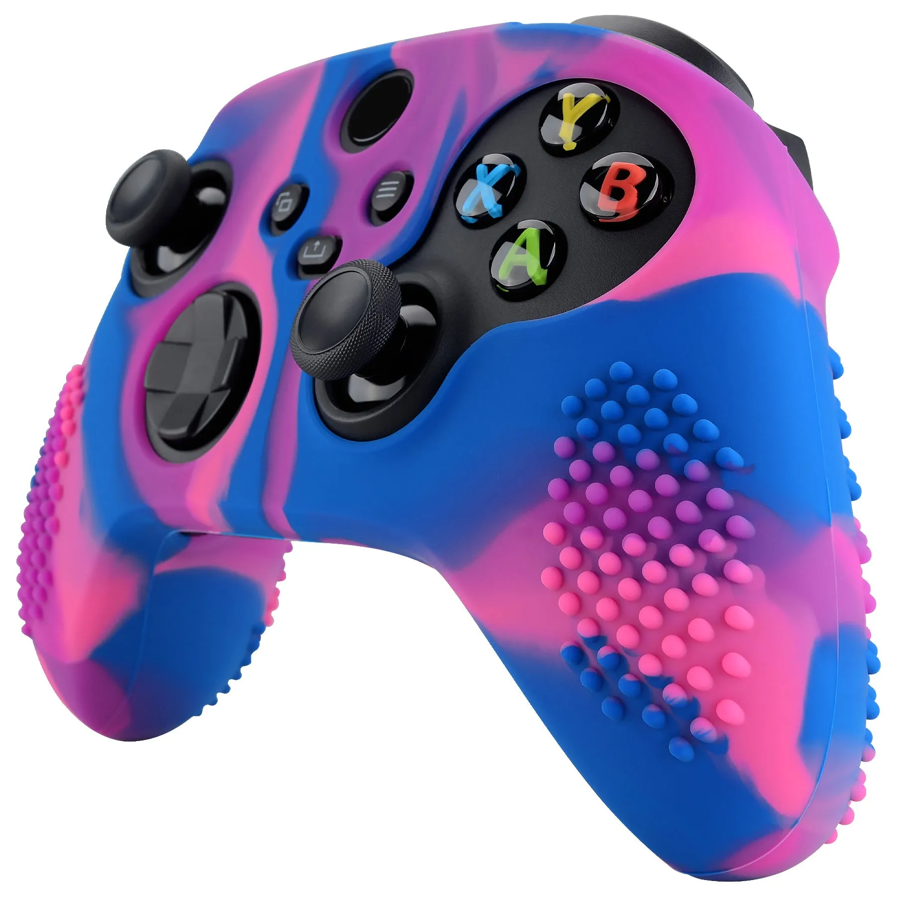 PlayVital Pink & Purple & Blue 3D Studded Edition Anti-slip Silicone Cover Skin for Xbox Series X Controller, Soft Rubber Case Protector for Xbox Series S Controller with 6 Black Thumb Grip Caps - SDX3015