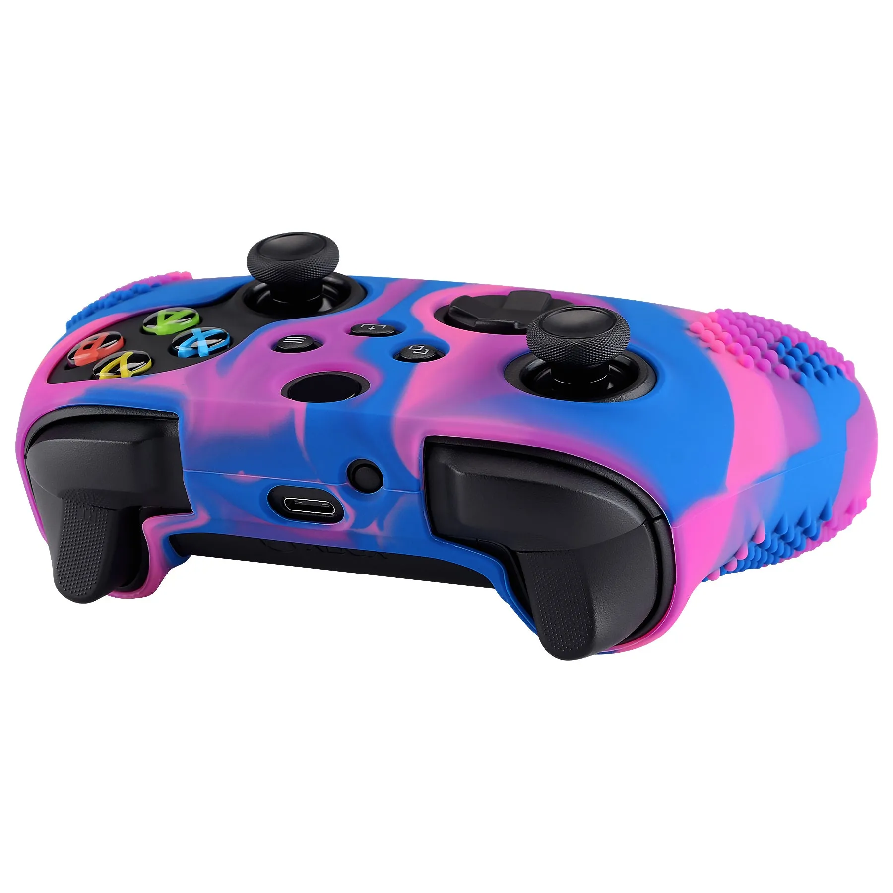 PlayVital Pink & Purple & Blue 3D Studded Edition Anti-slip Silicone Cover Skin for Xbox Series X Controller, Soft Rubber Case Protector for Xbox Series S Controller with 6 Black Thumb Grip Caps - SDX3015