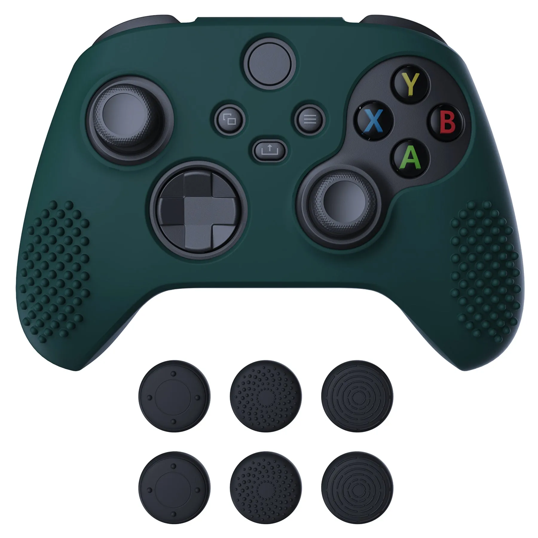 PlayVital Racing Green 3D Studded Edition Anti-slip Silicone Cover Skin for Xbox Series X Controller, Soft Rubber Case Protector for Xbox Series S Controller with 6 Black Thumb Grip Caps - SDX3004