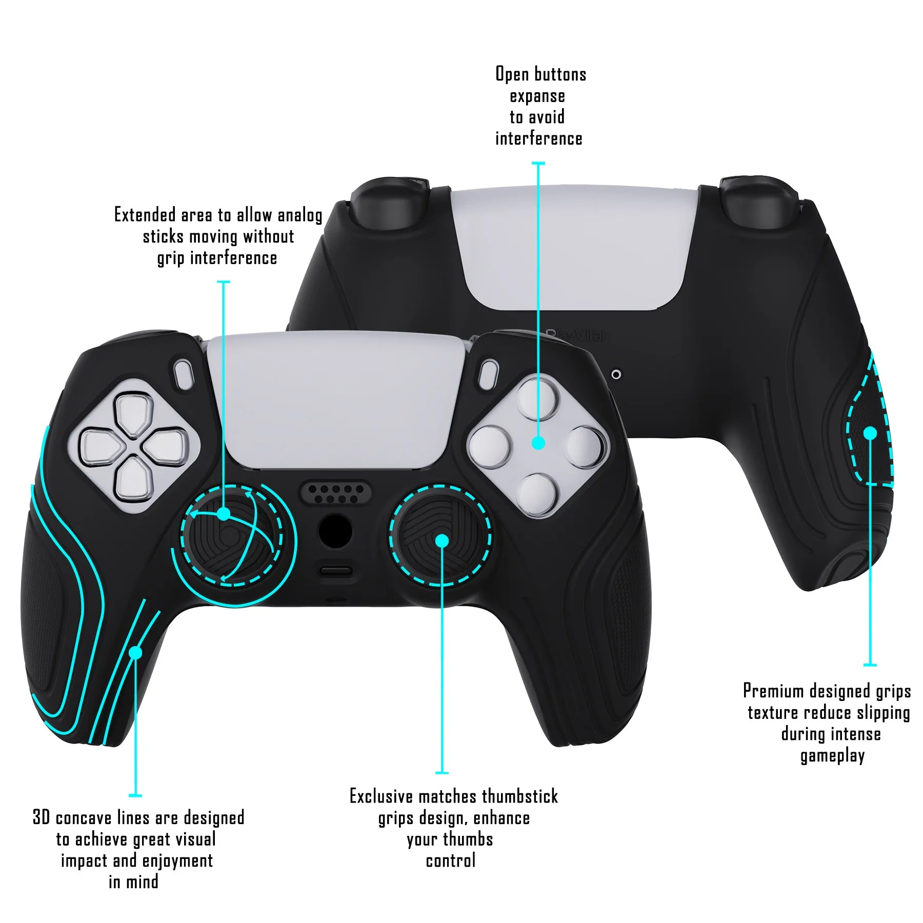 PlayVital Samurai Edition Anti-slip Controller Grip Silicone Skin, Ergonomic Soft Rubber Protective Case Cover for PS5 Controller with Thumb Stick Caps - BWPF