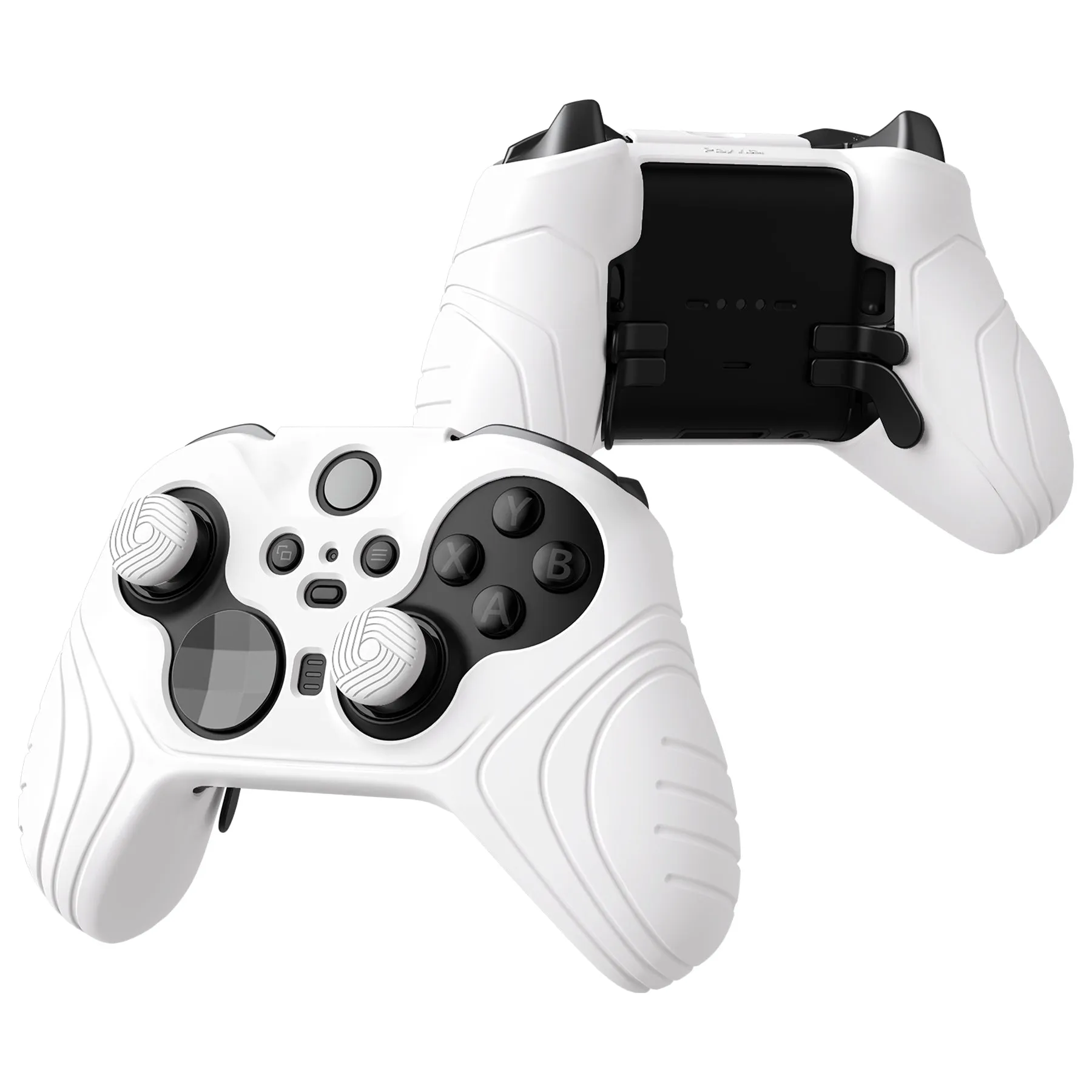 PlayVital Samurai Edition Anti Slip Silicone Case Cover for Xbox Elite Wireless Controller Series 2, Ergonomic Soft Rubber Skin Protector for Xbox Elite Series 2 with Thumb Grip Caps - White - XBE2M002