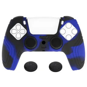 PlayVital Samurai Edition Blue & Black Anti-slip Controller Grip Silicone Skin, Ergonomic Soft Rubber Protective Case Cover for PlayStation 5 PS5 Controller with Black Thumb Stick Caps - BWPF017