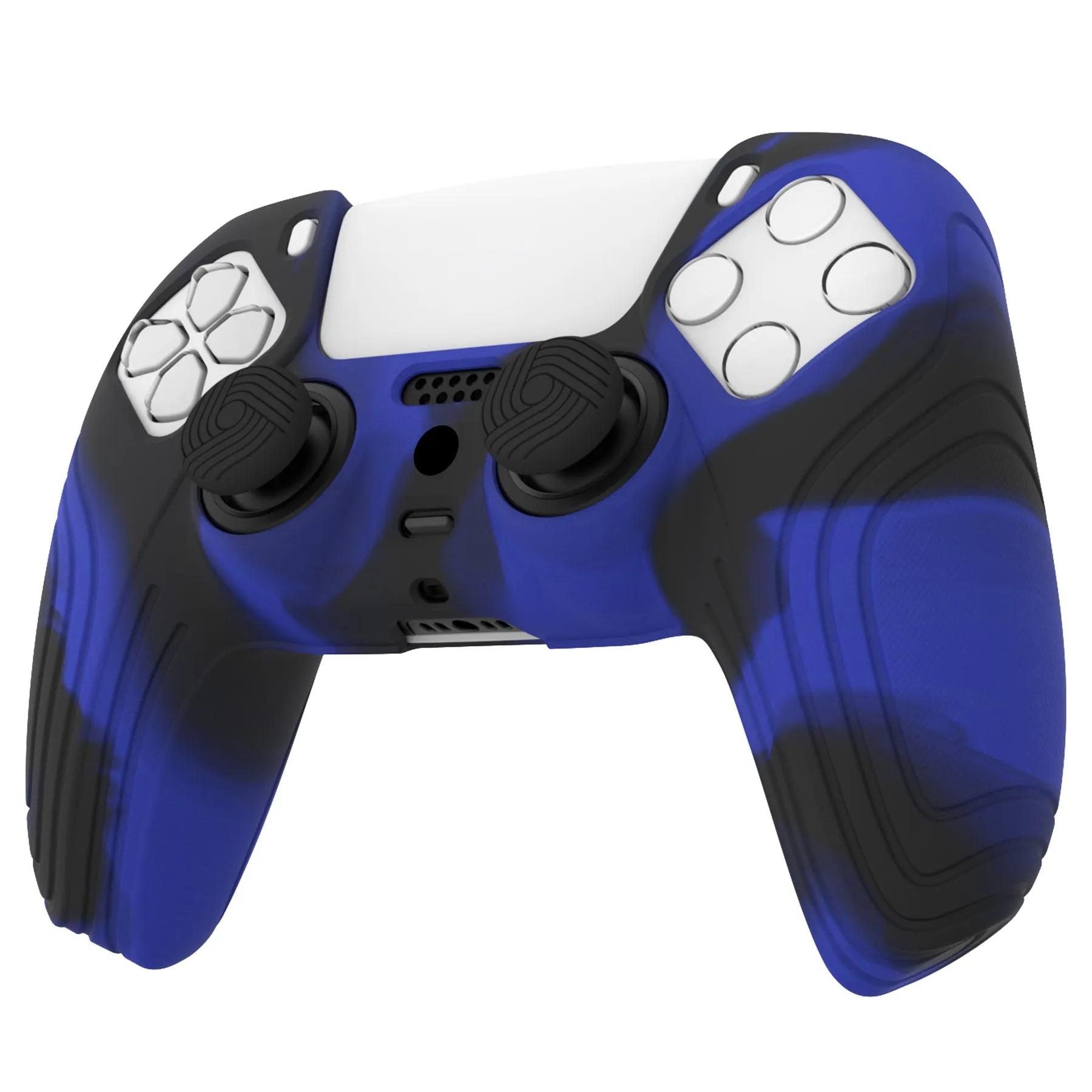 PlayVital Samurai Edition Blue & Black Anti-slip Controller Grip Silicone Skin, Ergonomic Soft Rubber Protective Case Cover for PlayStation 5 PS5 Controller with Black Thumb Stick Caps - BWPF017