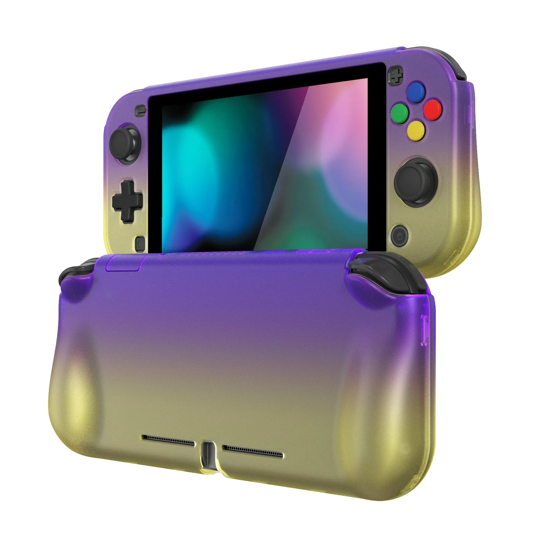 PlayVital ZealProtect Protective Case for Nintendo Switch Lite, Hard Shell Ergonomic Grip Cover for Switch Lite with Screen Protector & Thumb Grip Caps & Button Caps - Gradient Purple Yellow - PSLYP3015