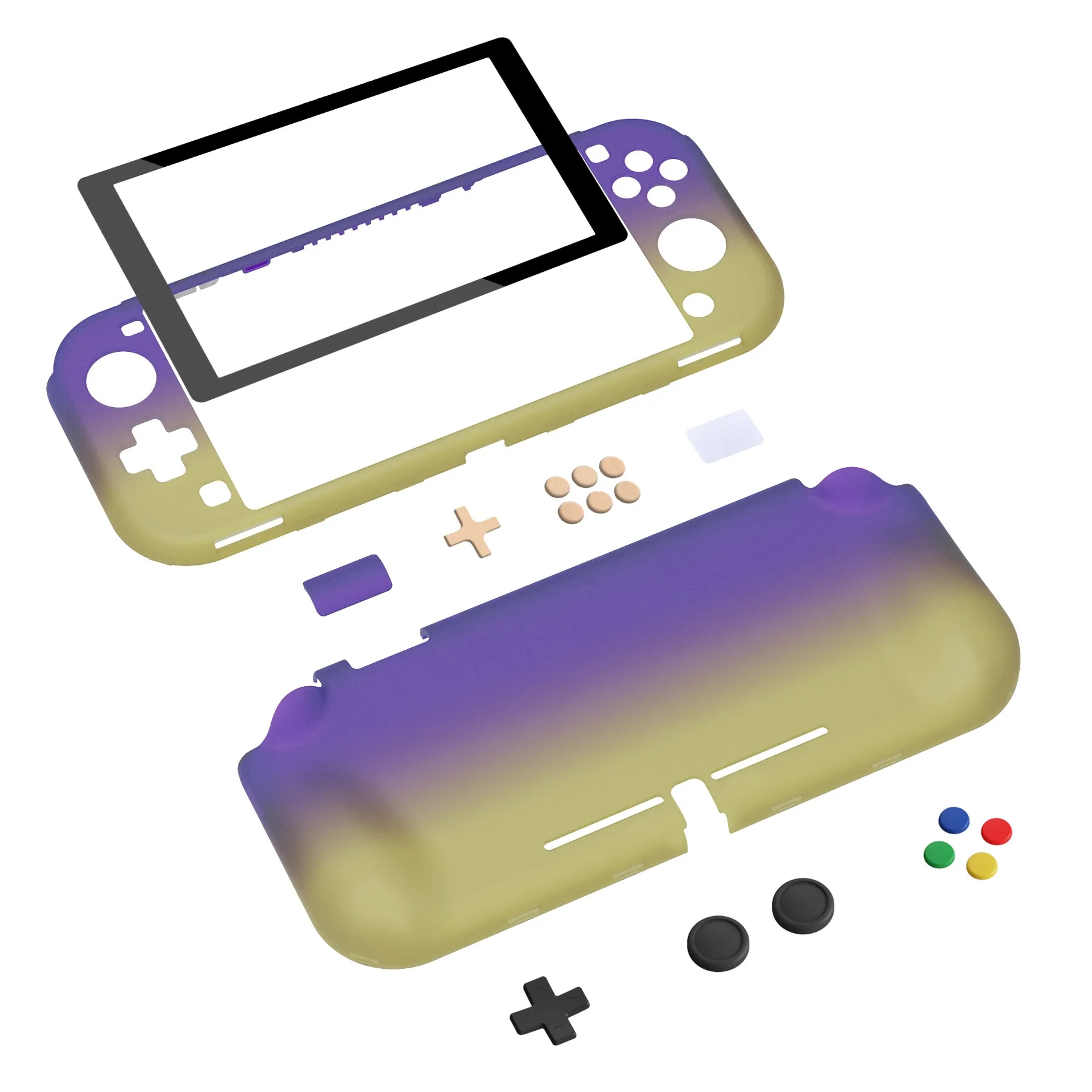 PlayVital ZealProtect Protective Case for Nintendo Switch Lite, Hard Shell Ergonomic Grip Cover for Switch Lite with Screen Protector & Thumb Grip Caps & Button Caps - Gradient Purple Yellow - PSLYP3015