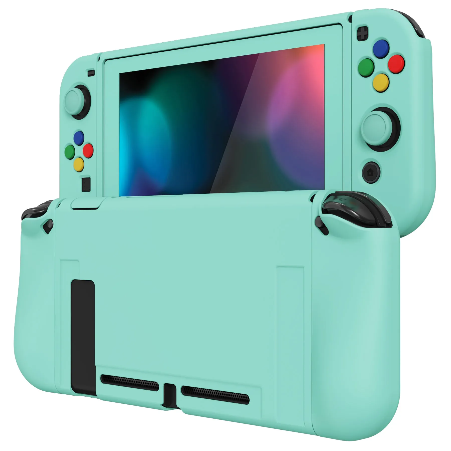 PlayVital ZealProtect Soft Protective Case for Nintendo Switch, Flexible Cover Protector for Nintendo Switch with Tempered Glass Screen Protector & Thumb Grip Caps & ABXY Direction Button Caps - Misty Green - RNSYM5004