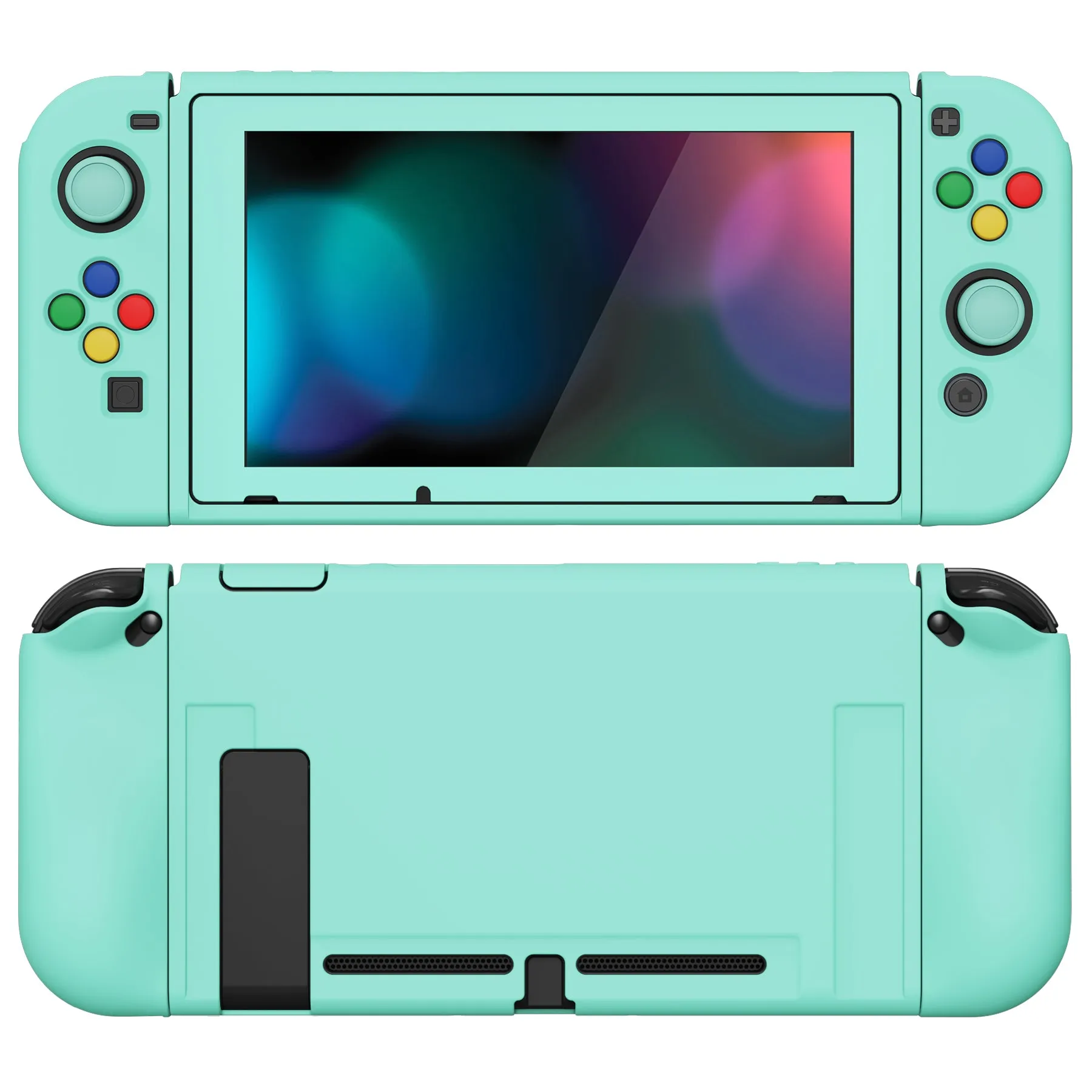 PlayVital ZealProtect Soft Protective Case for Nintendo Switch, Flexible Cover Protector for Nintendo Switch with Tempered Glass Screen Protector & Thumb Grip Caps & ABXY Direction Button Caps - Misty Green - RNSYM5004