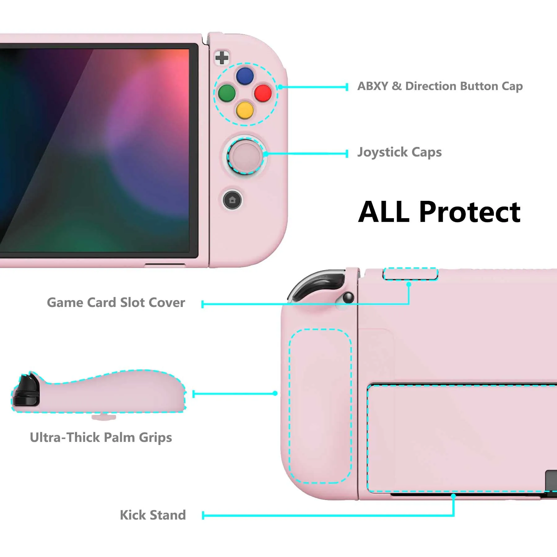 PlayVital ZealProtect Soft Protective Case for Nintendo Switch OLED, Flexible Protector Joycon Grip Cover for Nintendo Switch OLED with Thumb Grip Caps & ABXY Direction Button Caps - Cherry Blossoms Pink - XSOYM5002