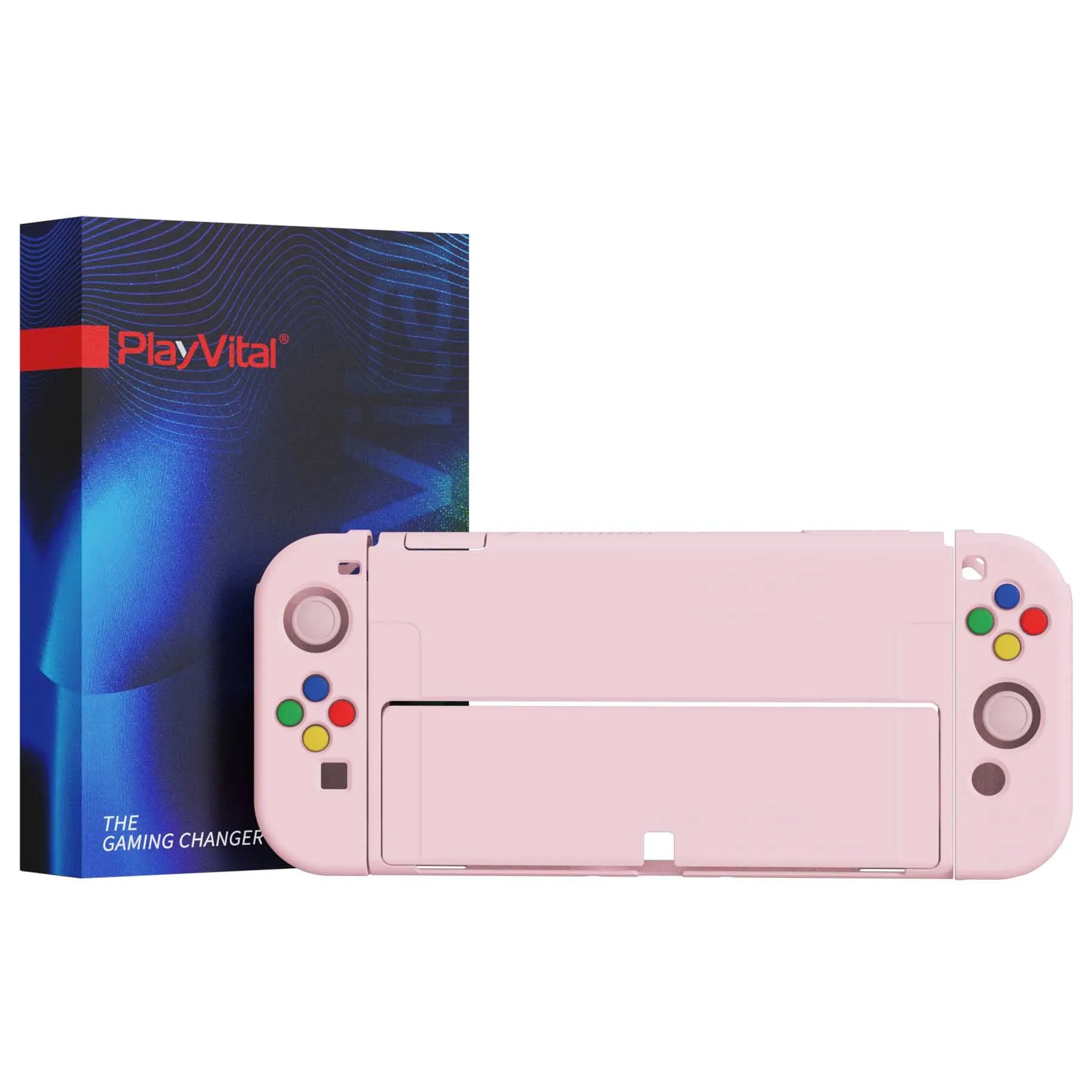 PlayVital ZealProtect Soft Protective Case for Nintendo Switch OLED, Flexible Protector Joycon Grip Cover for Nintendo Switch OLED with Thumb Grip Caps & ABXY Direction Button Caps - Cherry Blossoms Pink - XSOYM5002