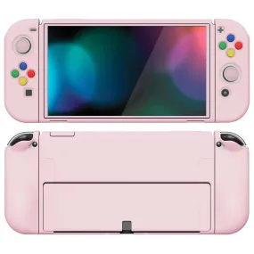 PlayVital ZealProtect Soft Protective Case for Nintendo Switch OLED, Flexible Protector Joycon Grip Cover for Nintendo Switch OLED with Thumb Grip Caps & ABXY Direction Button Caps - Cherry Blossoms Pink - XSOYM5002