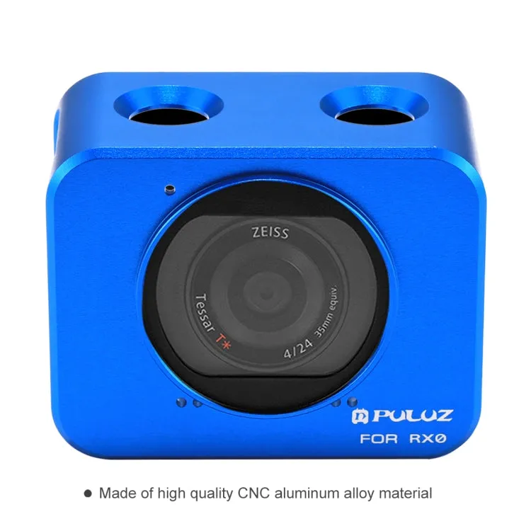 PULUZ for Sony RX0 Aluminum Alloy Protective Cage   37mm UV Filter Lens   Lens Sunshade with Screws and Screwdrivers(Blue)