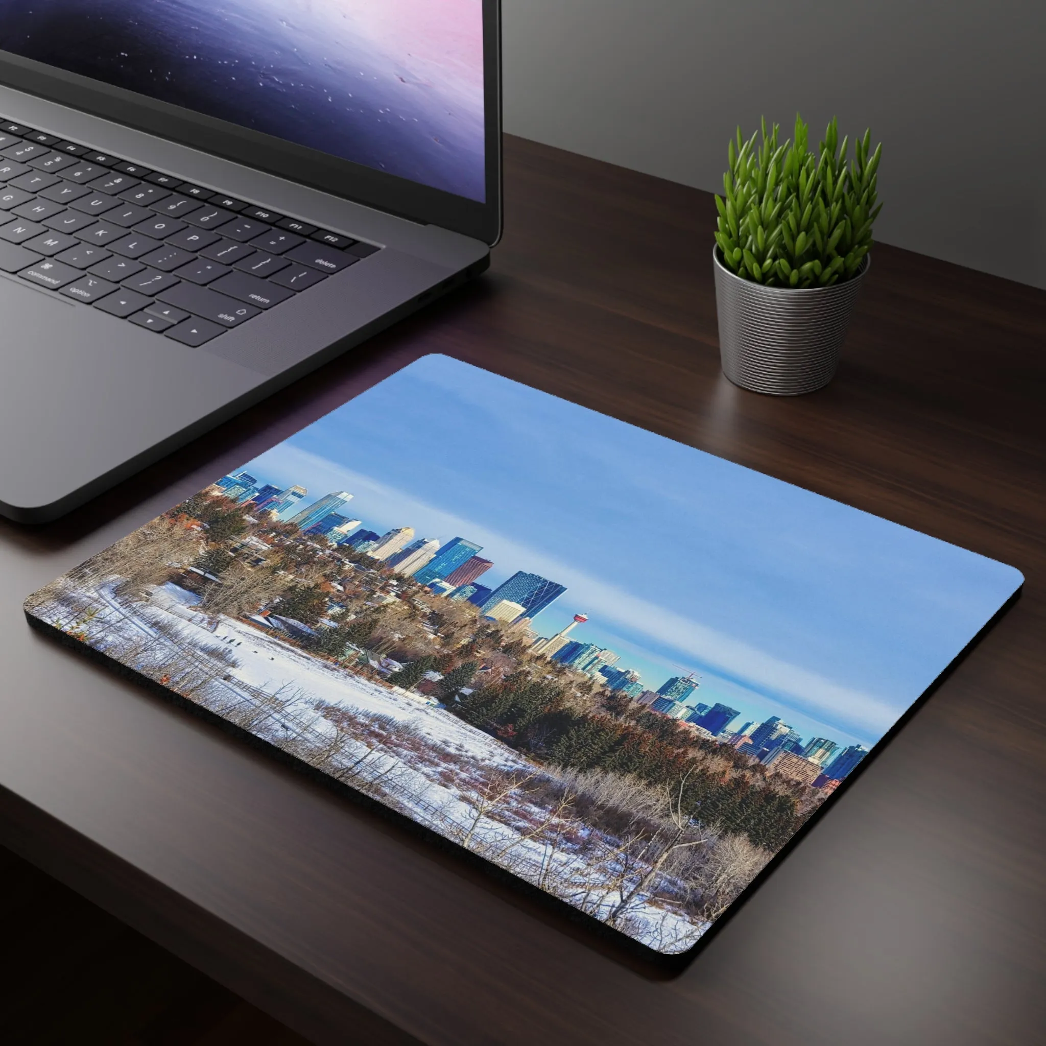 Rectangular Mouse Pad - Downtown Calgary HDR Winter River Park