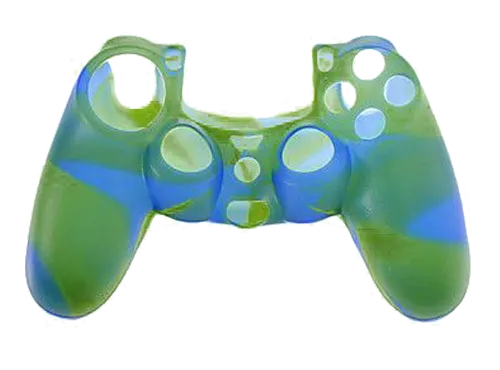 Silicone Cover For PS4 Controller Case Skin - Glossy Blue/Green Swirls