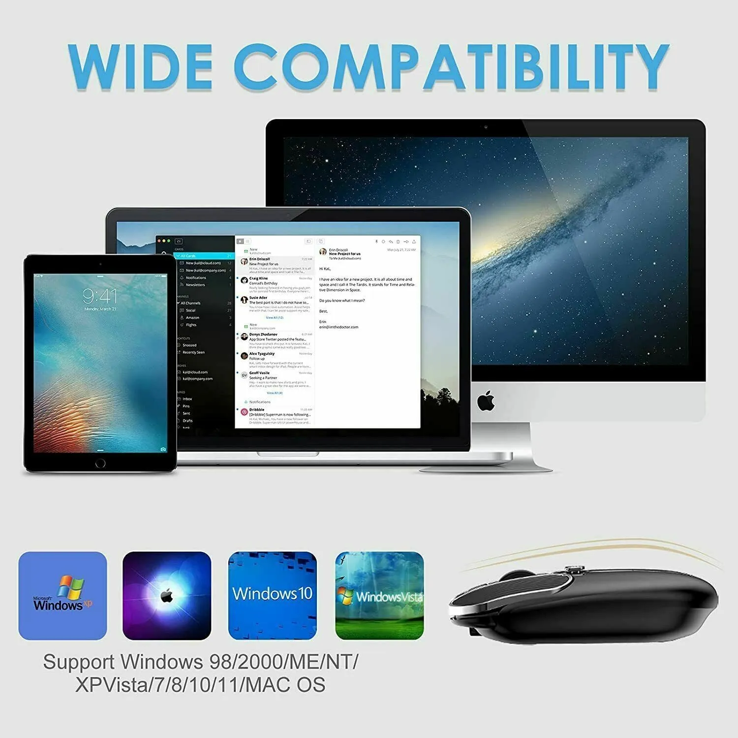 Smooth touch Mouse Wireless USB Noiseless Click for PCMac Laptop Windows Office