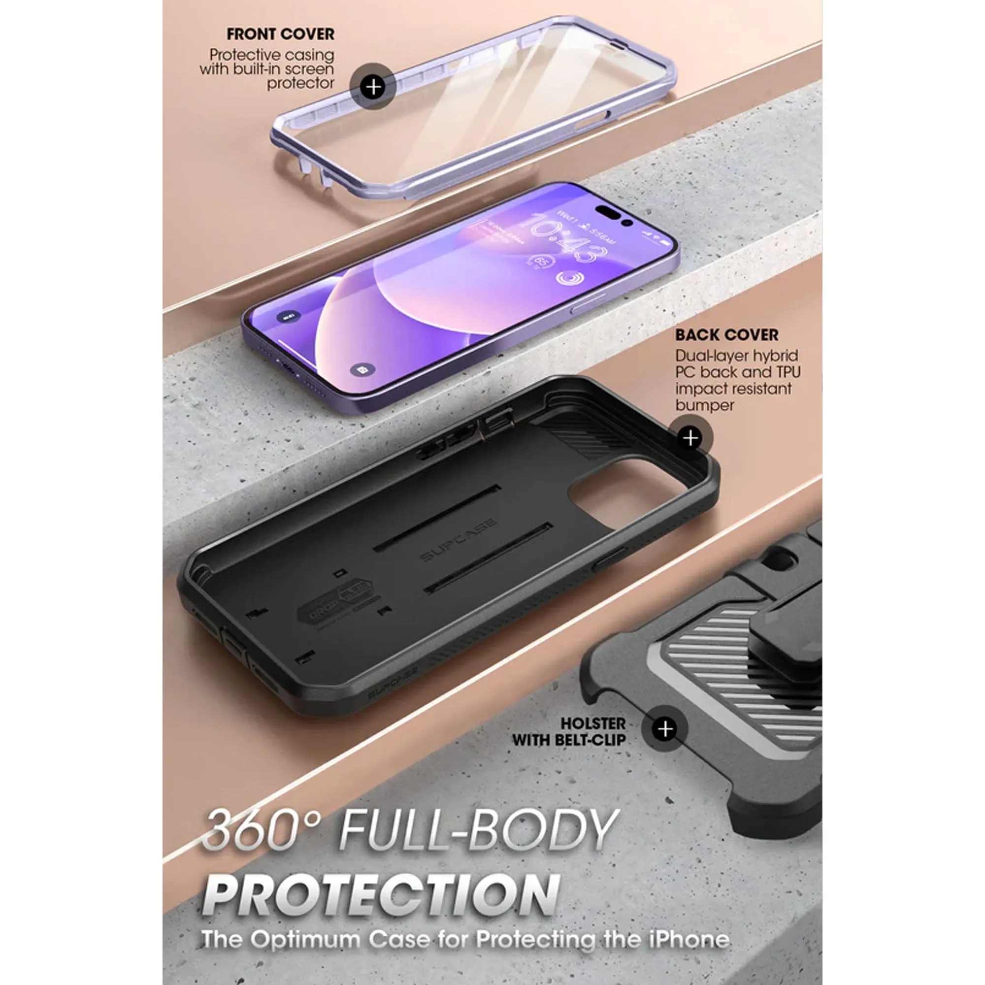 Supcase Unicorn Beetle UB PRO for iPhone 14 Pro - Rugged Case with Built-In Screen Protector - Deep Purple