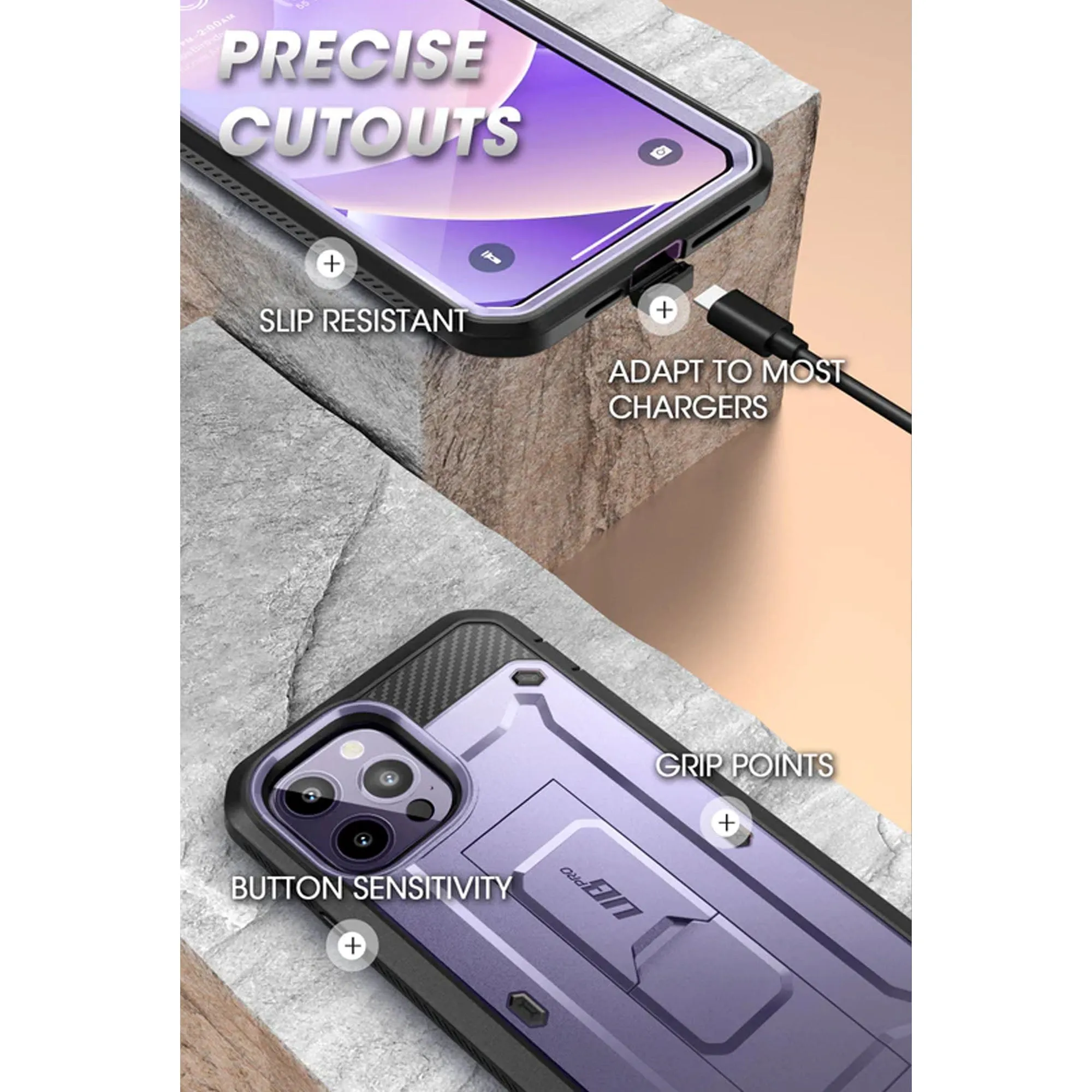 Supcase Unicorn Beetle UB PRO for iPhone 14 Pro - Rugged Case with Built-In Screen Protector - Deep Purple