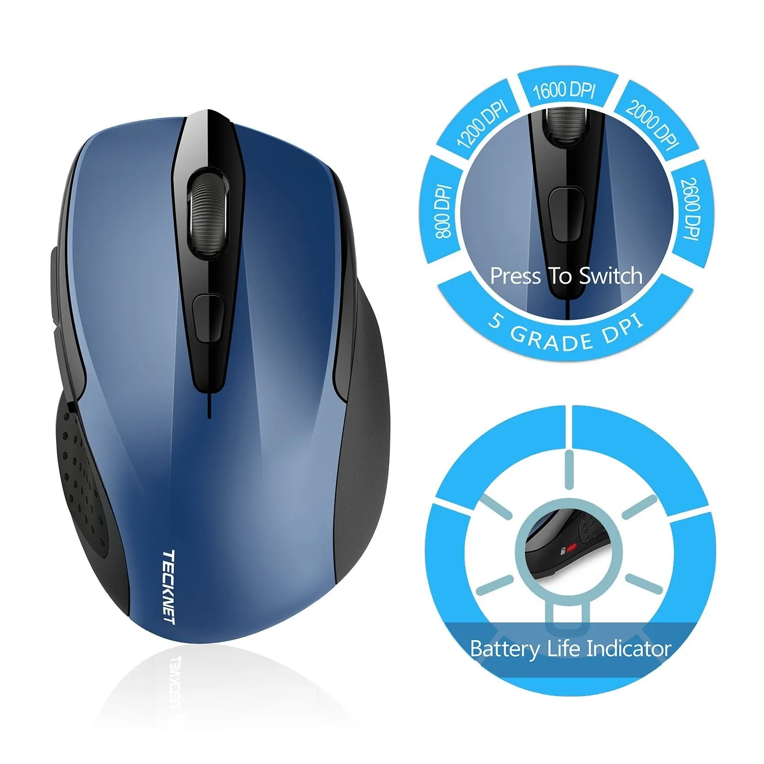 TeckNet Pro 2.4G Ergonomic Wireless Mobile Optical Mouse with USB Nano Receiver for Laptop,PC,Computer,Chromebook,Notebook,6 Buttons