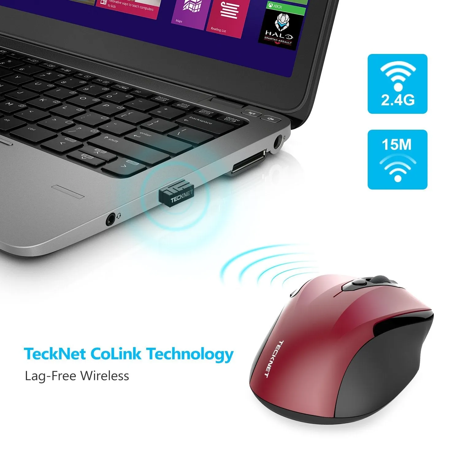 TeckNet Pro 2.4G Ergonomic Wireless Mobile Optical Mouse with USB Nano Receiver for Laptop,PC,Computer,Chromebook,Notebook,6 Buttons