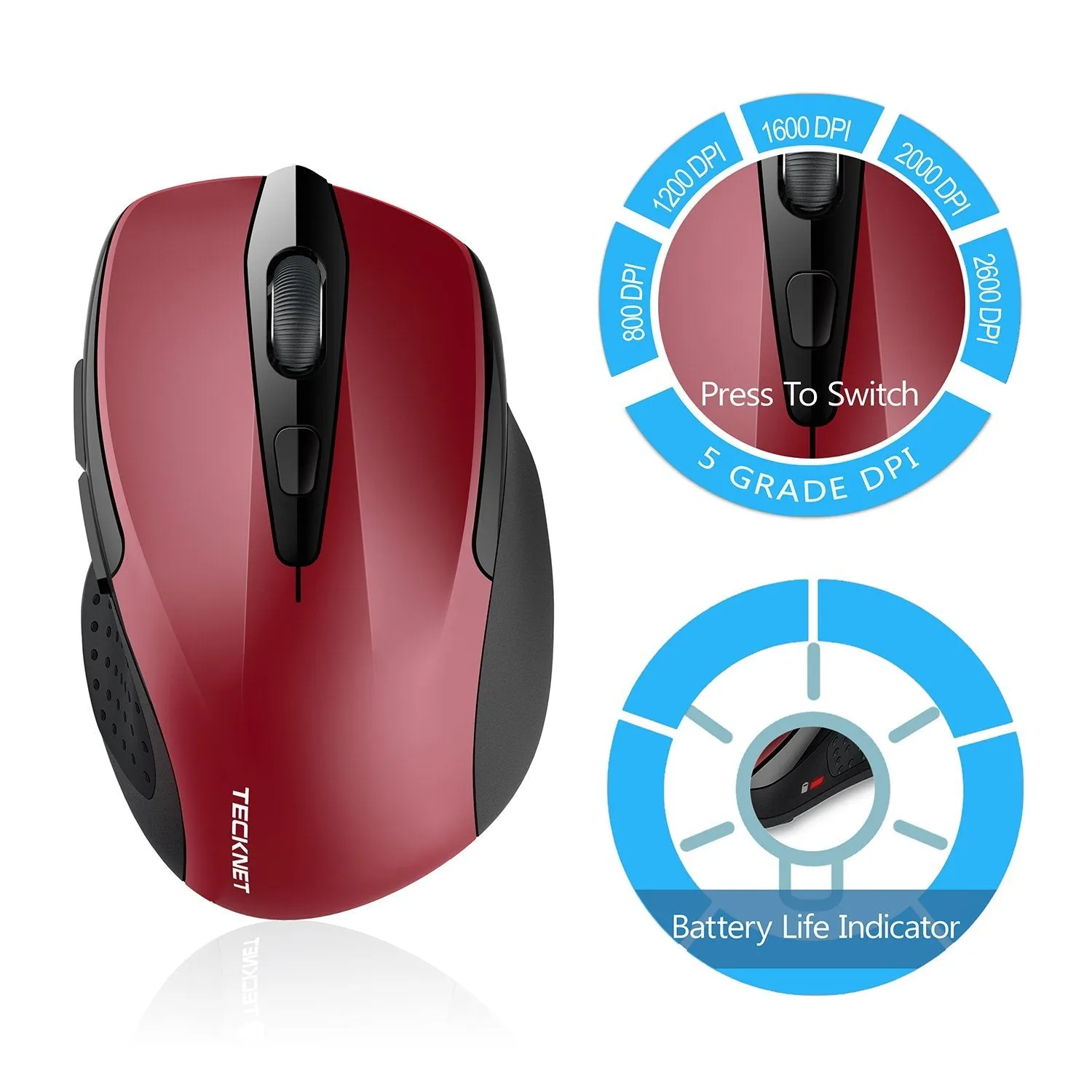 TeckNet Pro 2.4G Ergonomic Wireless Mobile Optical Mouse with USB Nano Receiver for Laptop,PC,Computer,Chromebook,Notebook,6 Buttons