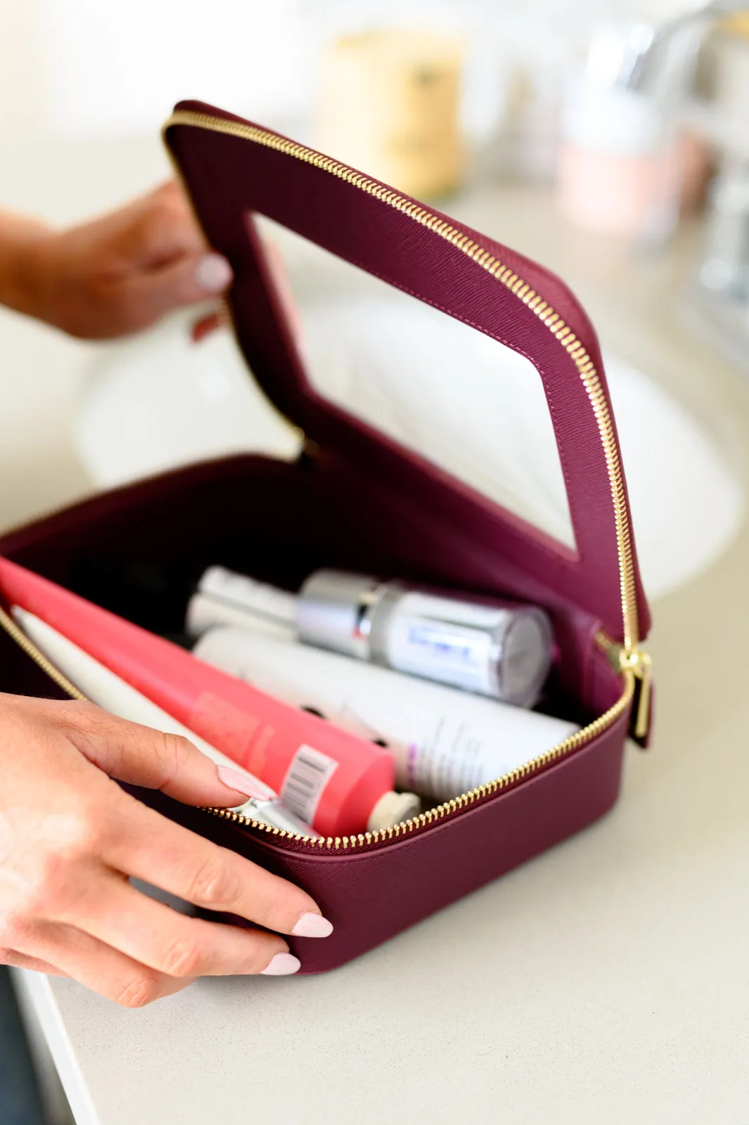 Travel Cosmetic Case in Wine