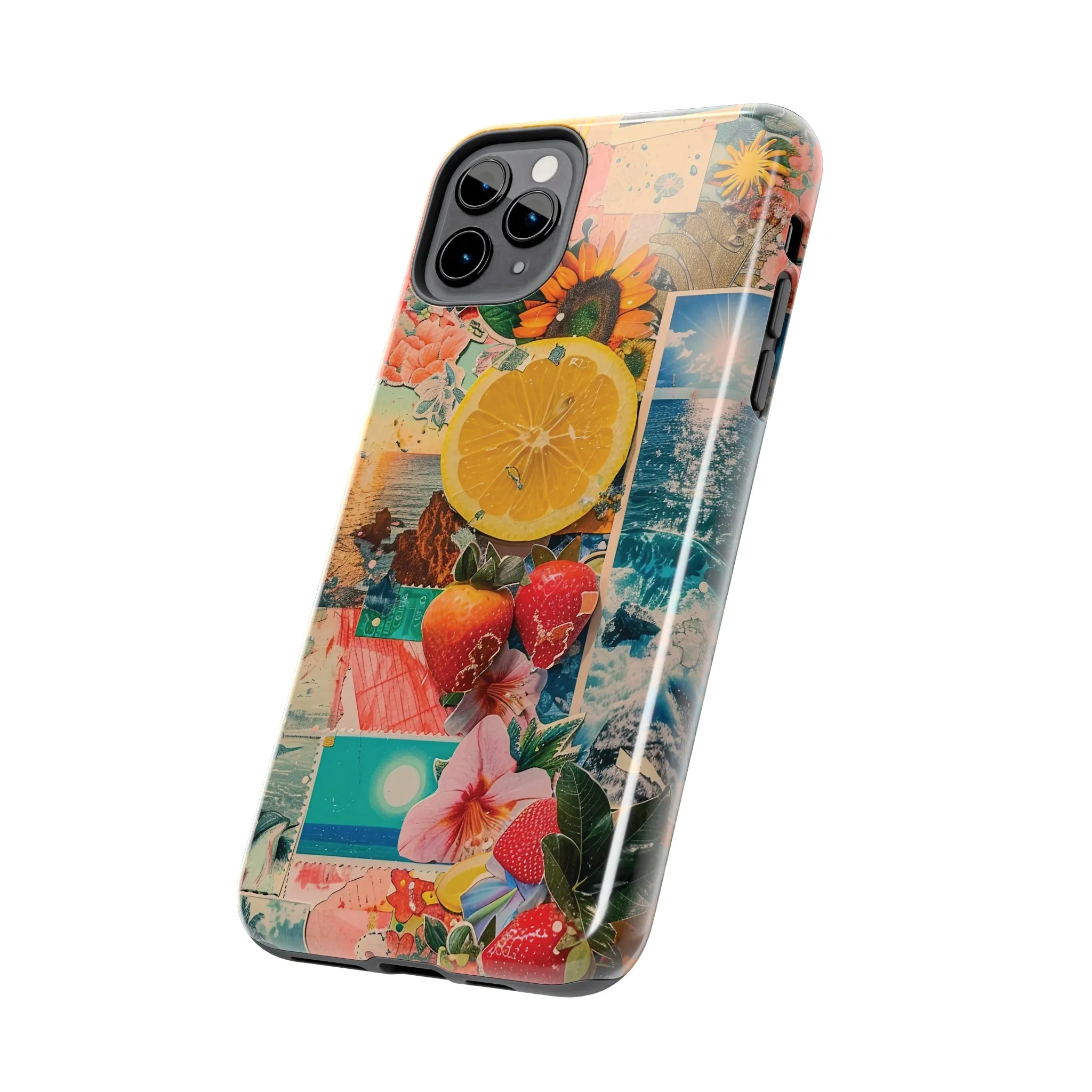 Tropical Beach and Fruit Collage iPhone Case, Summer Beach Collage Aesthetic Print, Vibrant Protective Phone Cover, Collage iPhone Case, Chic Artsy Protective Cover, Protective Case for iPhone Models, Tough iPhone Case