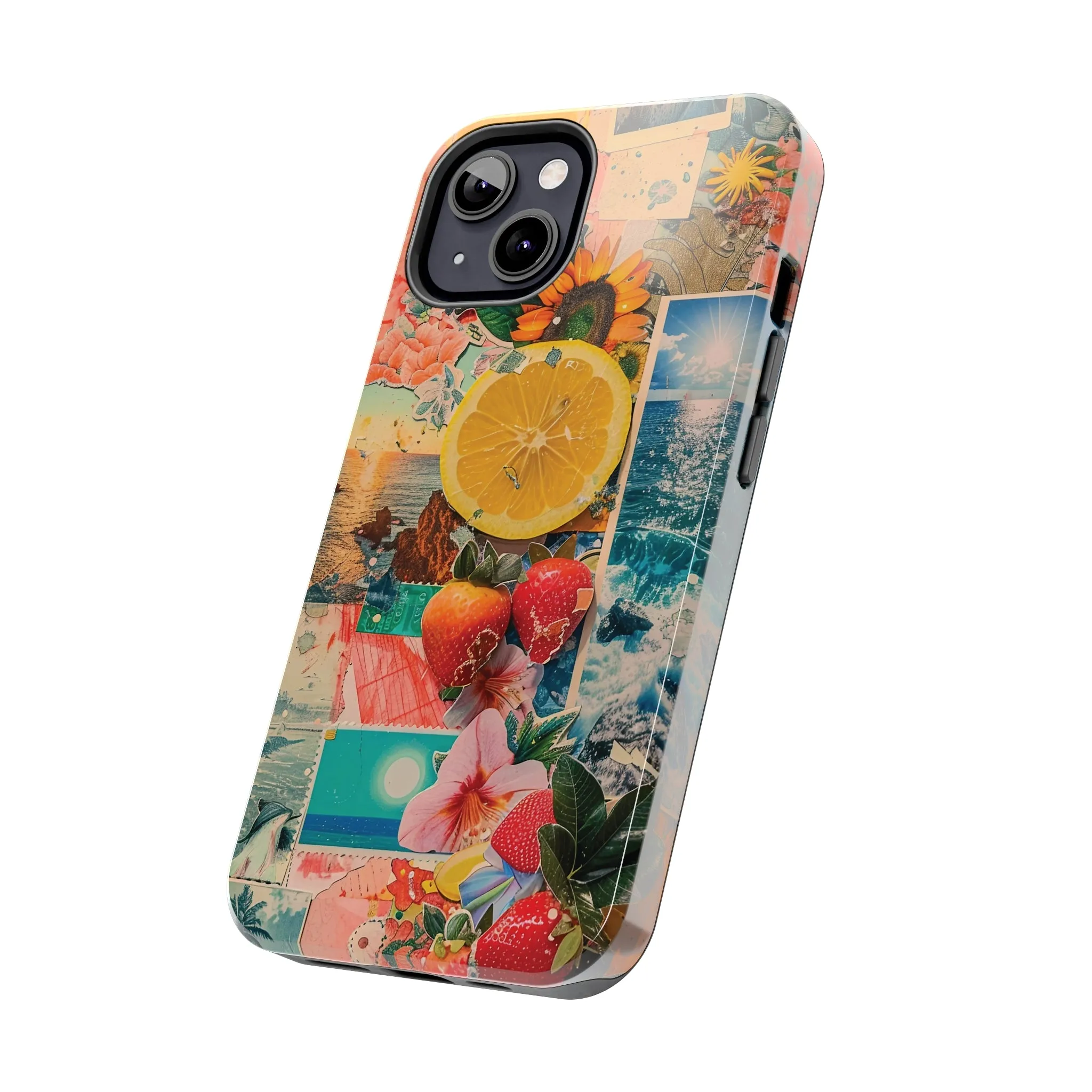 Tropical Beach and Fruit Collage iPhone Case, Summer Beach Collage Aesthetic Print, Vibrant Protective Phone Cover, Collage iPhone Case, Chic Artsy Protective Cover, Protective Case for iPhone Models, Tough iPhone Case