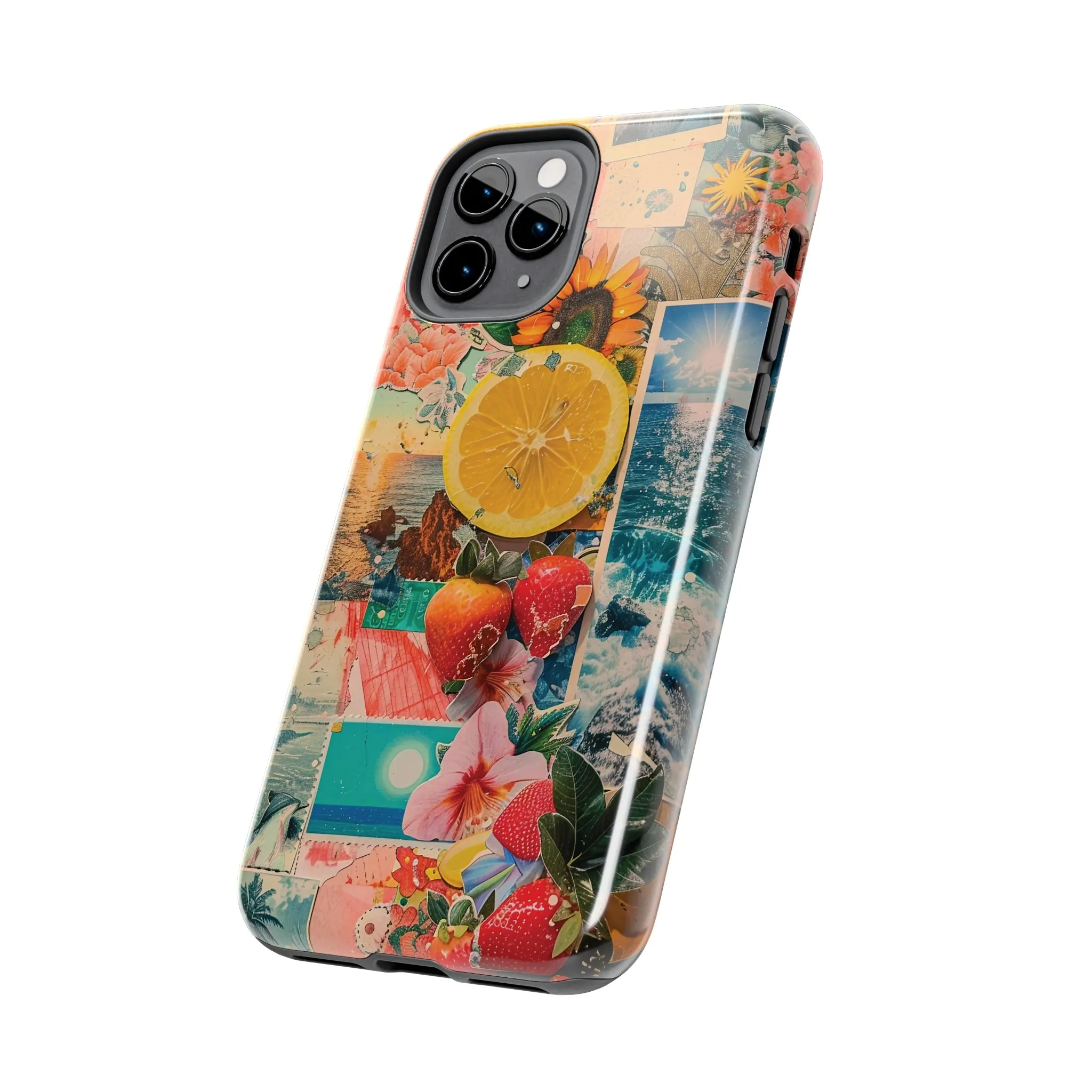 Tropical Beach and Fruit Collage iPhone Case, Summer Beach Collage Aesthetic Print, Vibrant Protective Phone Cover, Collage iPhone Case, Chic Artsy Protective Cover, Protective Case for iPhone Models, Tough iPhone Case