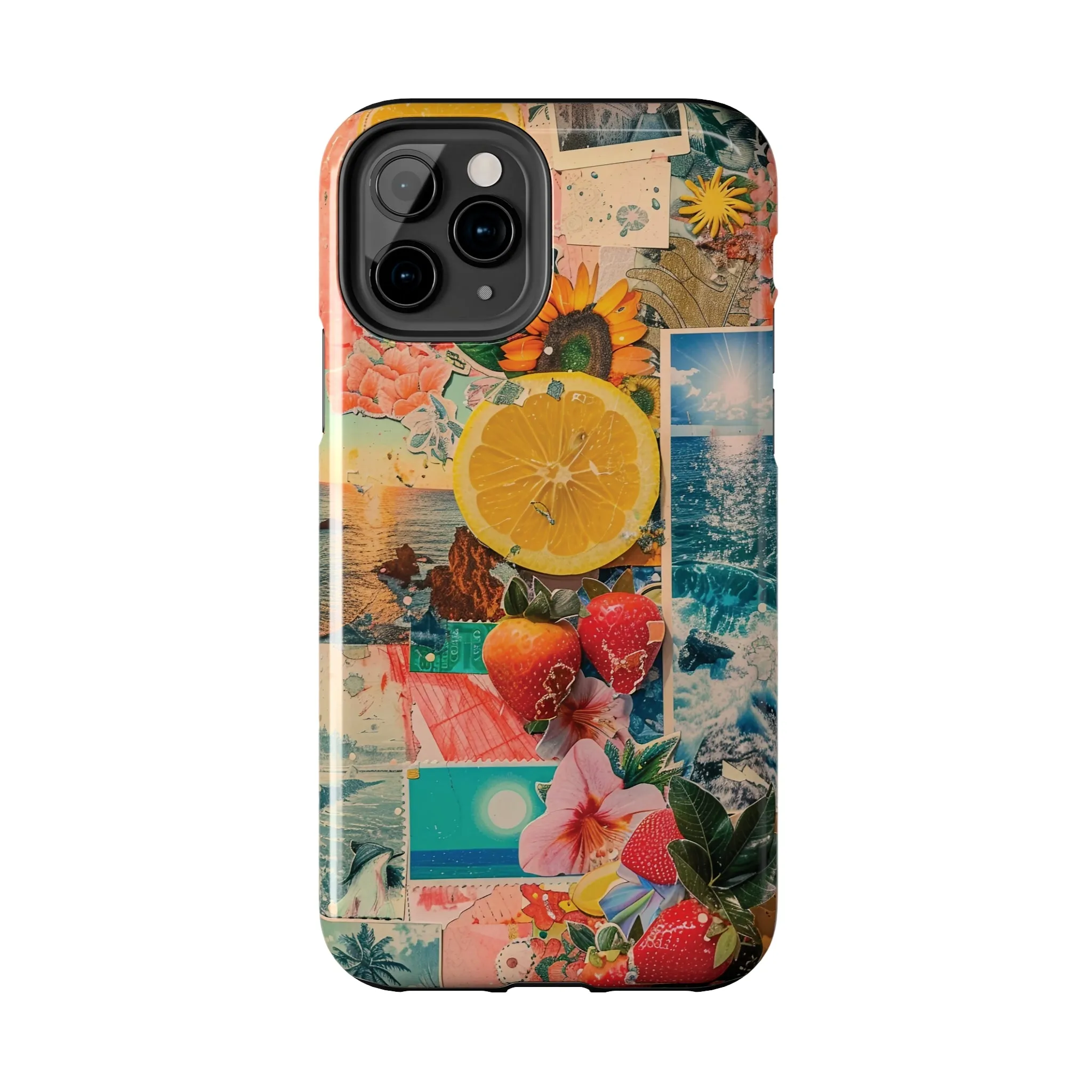 Tropical Beach and Fruit Collage iPhone Case, Summer Beach Collage Aesthetic Print, Vibrant Protective Phone Cover, Collage iPhone Case, Chic Artsy Protective Cover, Protective Case for iPhone Models, Tough iPhone Case