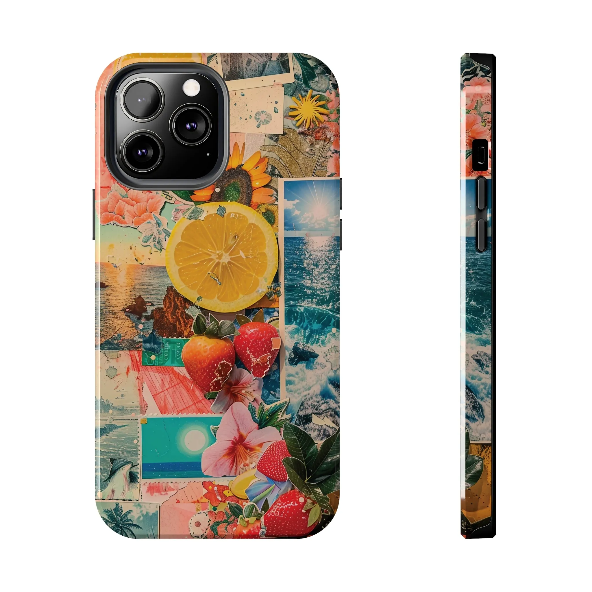 Tropical Beach and Fruit Collage iPhone Case, Summer Beach Collage Aesthetic Print, Vibrant Protective Phone Cover, Collage iPhone Case, Chic Artsy Protective Cover, Protective Case for iPhone Models, Tough iPhone Case