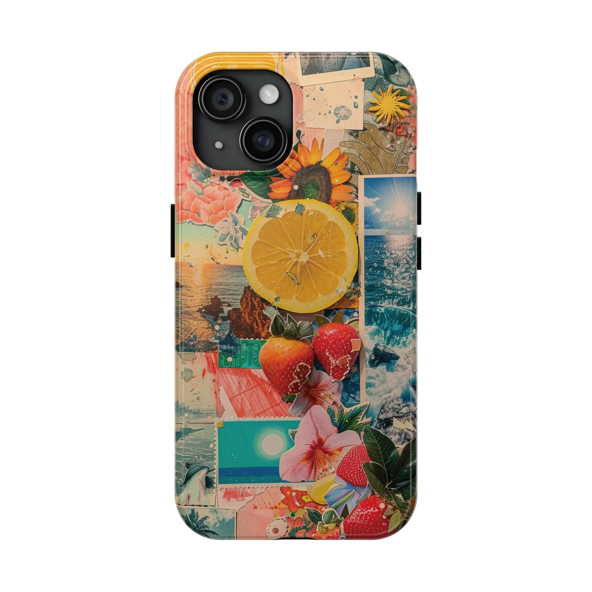 Tropical Beach and Fruit Collage iPhone Case, Summer Beach Collage Aesthetic Print, Vibrant Protective Phone Cover, Collage iPhone Case, Chic Artsy Protective Cover, Protective Case for iPhone Models, Tough iPhone Case