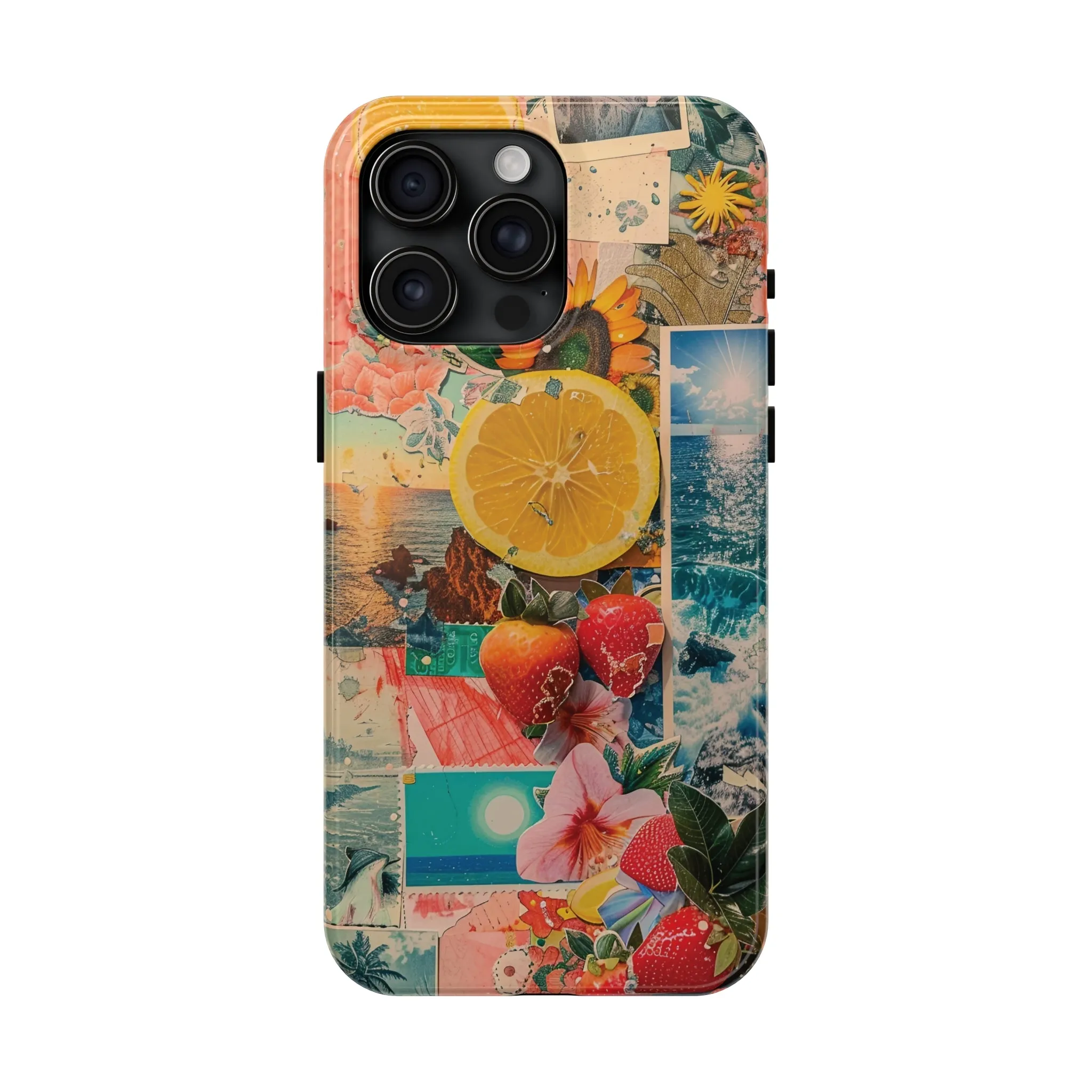 Tropical Beach and Fruit Collage iPhone Case, Summer Beach Collage Aesthetic Print, Vibrant Protective Phone Cover, Collage iPhone Case, Chic Artsy Protective Cover, Protective Case for iPhone Models, Tough iPhone Case