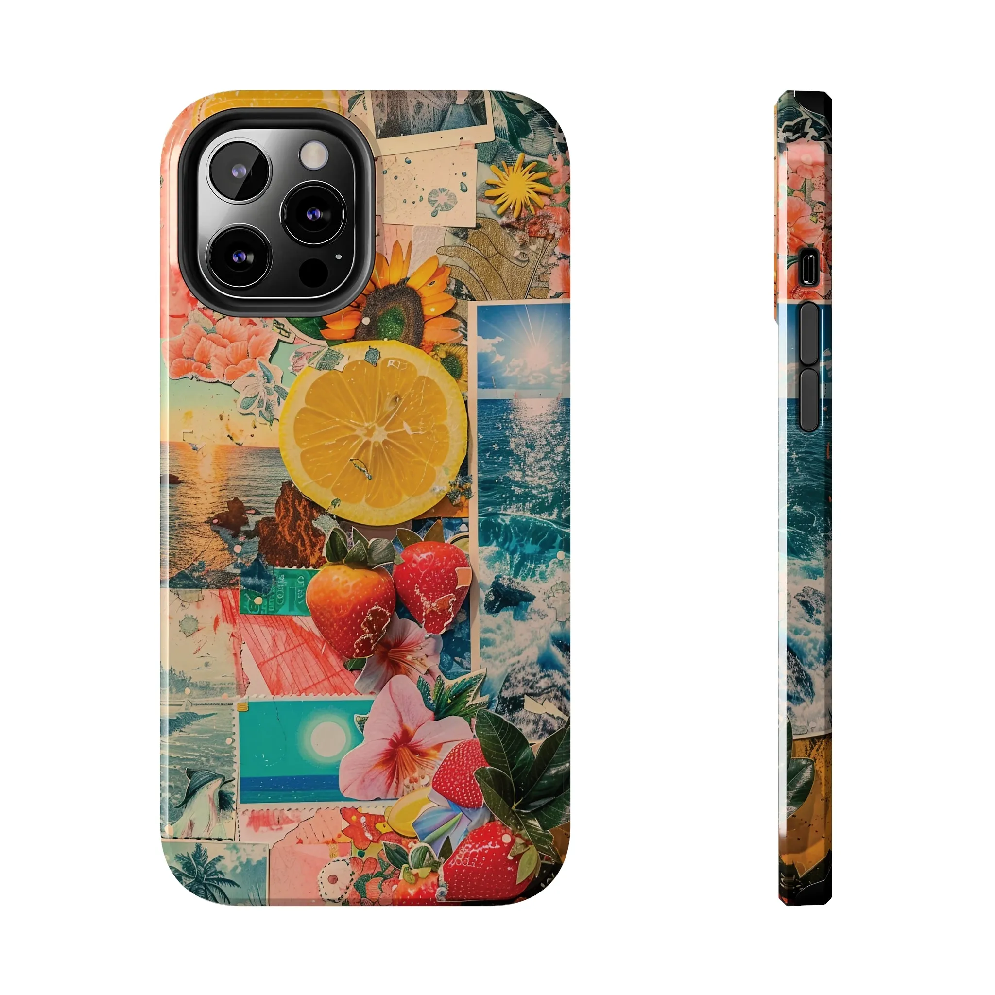 Tropical Beach and Fruit Collage iPhone Case, Summer Beach Collage Aesthetic Print, Vibrant Protective Phone Cover, Collage iPhone Case, Chic Artsy Protective Cover, Protective Case for iPhone Models, Tough iPhone Case