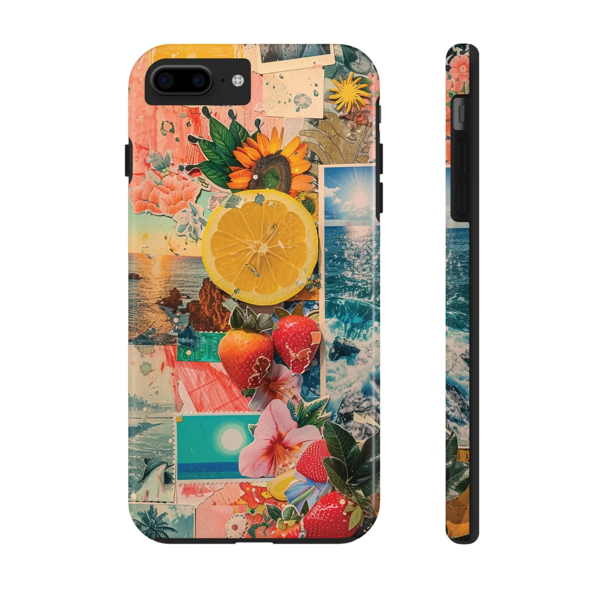 Tropical Beach and Fruit Collage iPhone Case, Summer Beach Collage Aesthetic Print, Vibrant Protective Phone Cover, Collage iPhone Case, Chic Artsy Protective Cover, Protective Case for iPhone Models, Tough iPhone Case